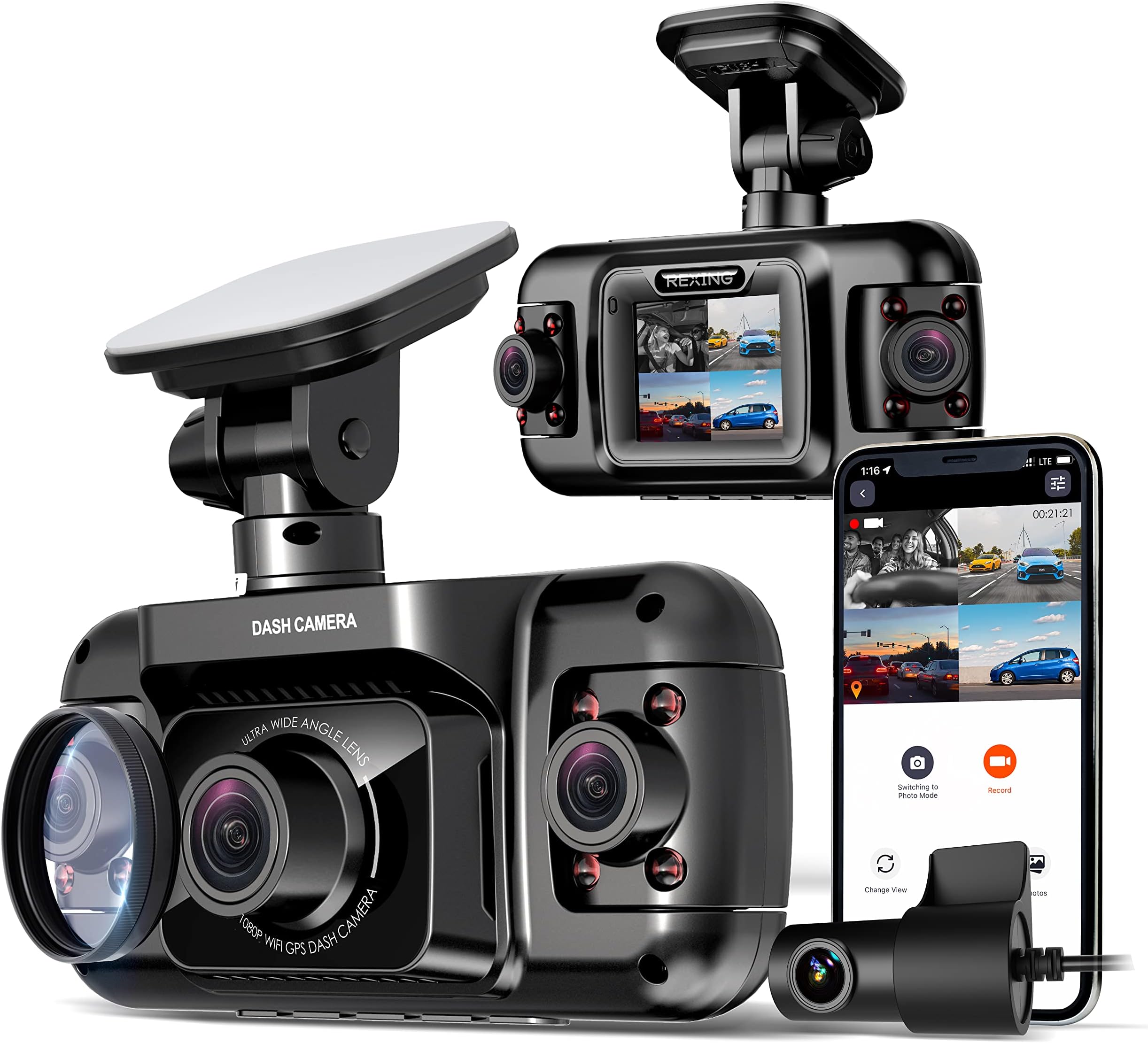 RexingUSA R4-4 Channel Dash Cam W/All Around 1080p Resolution, Wi-Fi, GPS, IR Night Vision, Parking Mode, Collision Detection, Type-C Port
