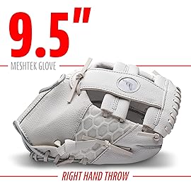 Franklin Sports Kids Baseball Gloves - Meshtek Child\'s Tball Glove + Ball Set - Boys + Girls Teeball Mitt Set - Kids Right Hand Throw - 9.5 - White/Chrome