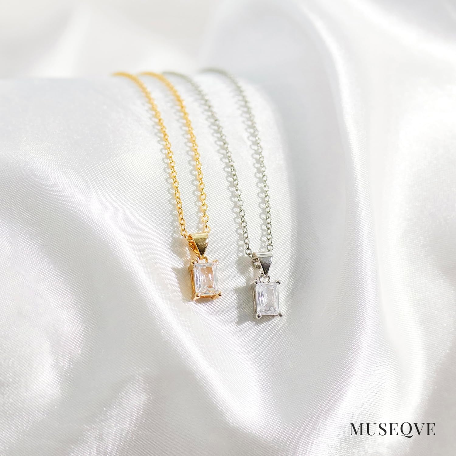 14K Gold Plated CZ Solitaire Necklace for Women • Princess Cut Square Rectangle Rhombus Cubic Zirconia Diamond Pendant Jewelry • Tarnish Free Adjustable Chain [CZN] - Image 5