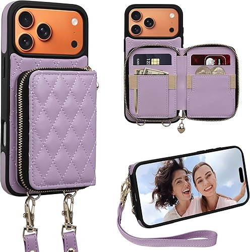 Miniatura 19 de Keallce Funda para iPhone 15 Pro Max de 6.7'' Funda Cartera, Bolso Bandolera con Cremallera Monedero Pulsera para Mujeres, Portadores de Tarjetas