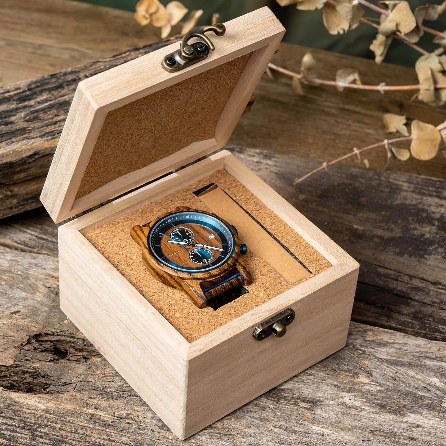 BOBO BIRD Men’s Wooden Chronograph Watch – 44mm Natural Wood Case, Japanese Quartz Movement, Casual Dress Watch – Gift for Him