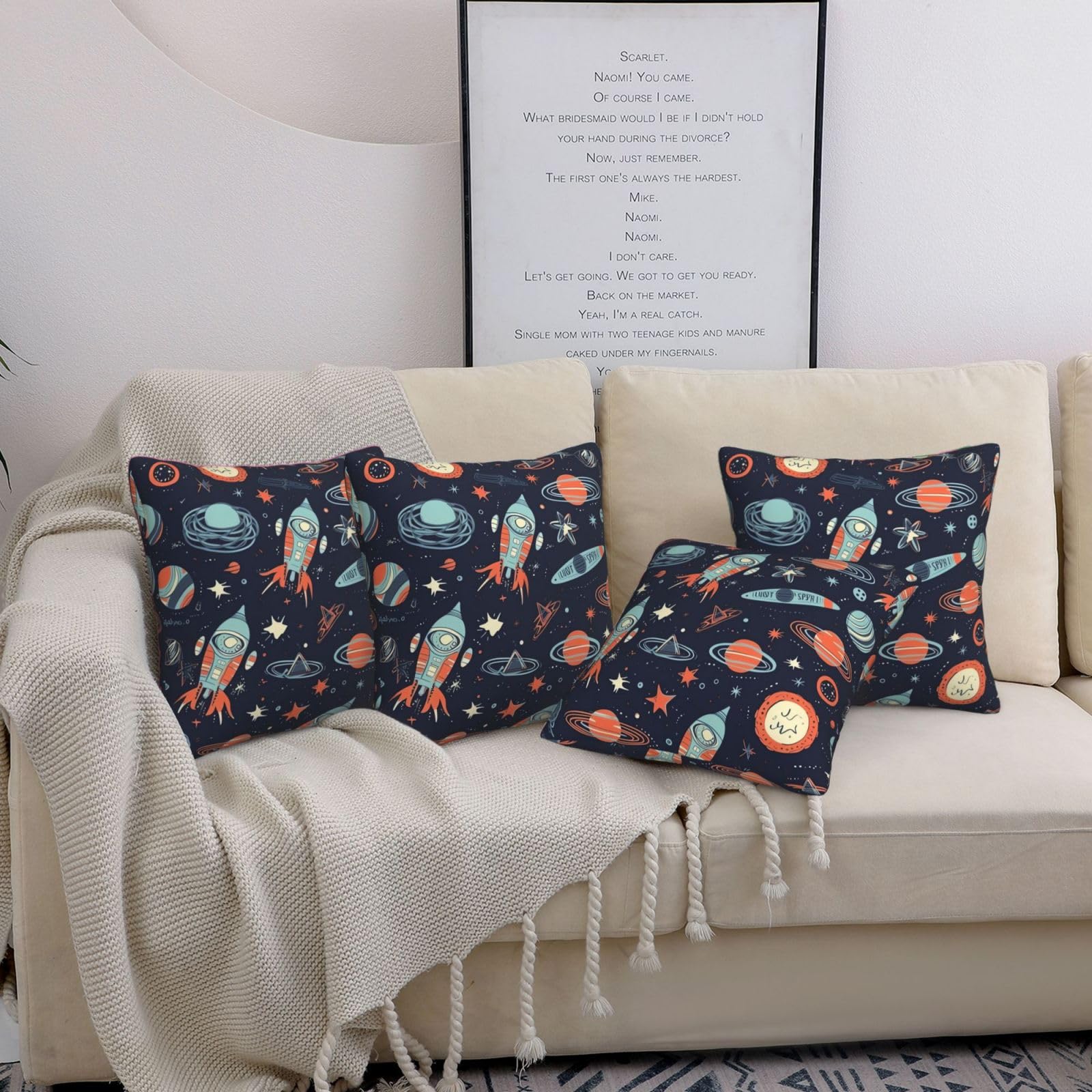 Housses de coussin 50x50 cm lot de 4 déco espace rétro pour canapé et chambre