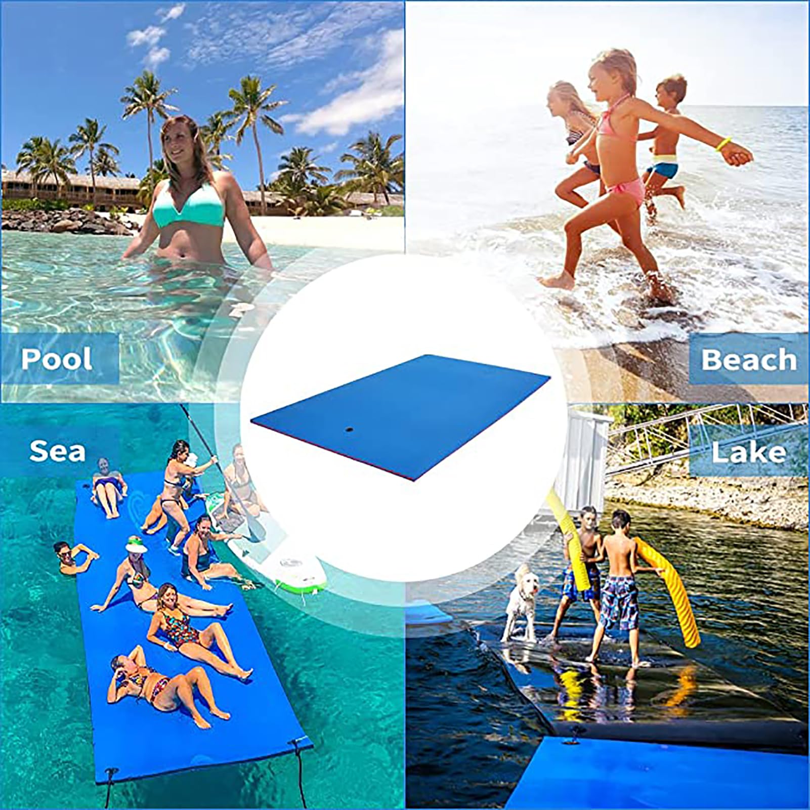 Tappetino Galleggiante per Acqua, materassino Galleggiante per Lago, Oceano, Spiaggia, 3 Strati di Schiuma Portatile per attività acquatiche e Relax