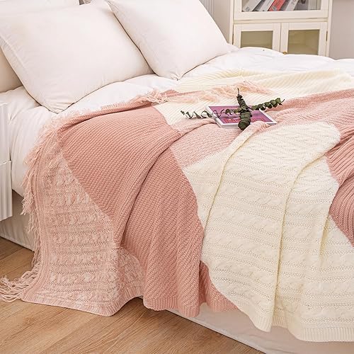 EVENHUG Manta de punto para sofá, silla, cama, decoración del hogar, cálida, suave, acogedora, moderna, ligera, con borlas, para todas las
