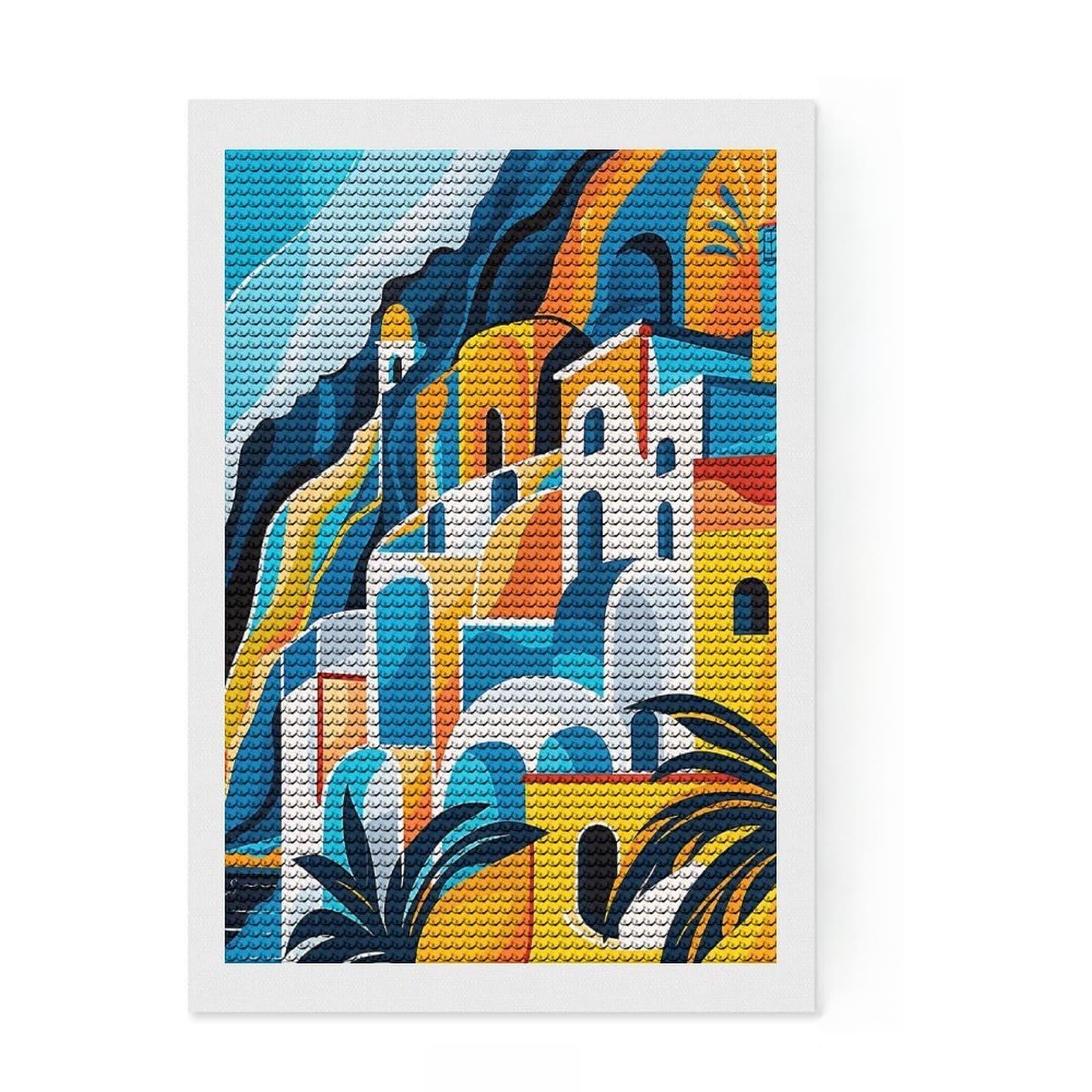 Junmoney Amalfi Coast I Diamond Art Kit 8"x12", for Teens, Enjoyable At-Home Hobby, Modern Decor, Birthday Gift, Easy to Enjoy