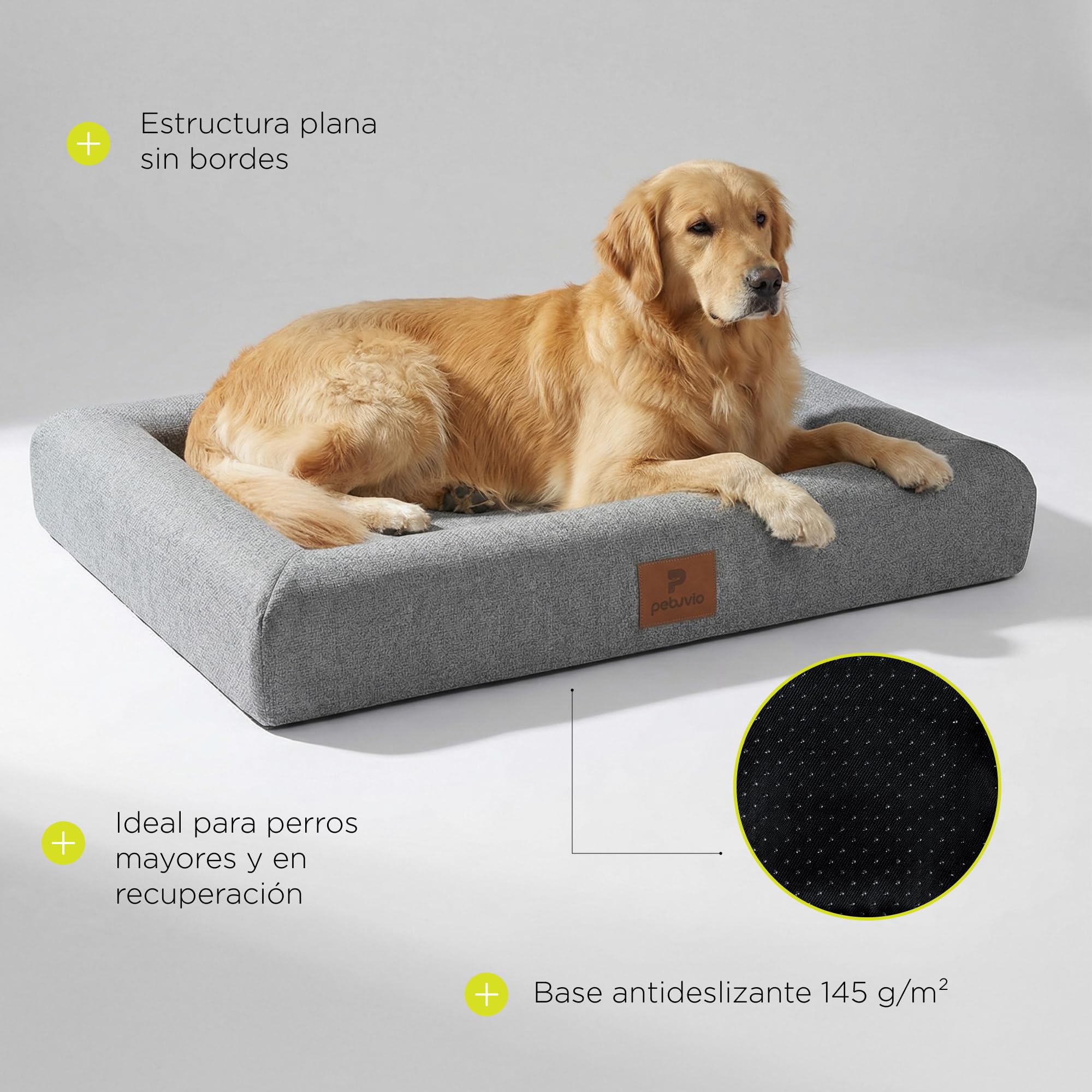 Kibi Cama para Perro Grande Cómoda Viscoelástica Colchoneta sin Bordes con Espuma T18 y 2 cm de Viscoelástica, Funda Extraíble Lavable a 30 C, Base Antideslizante, para Jaula, 80 x 60 x 15 cm