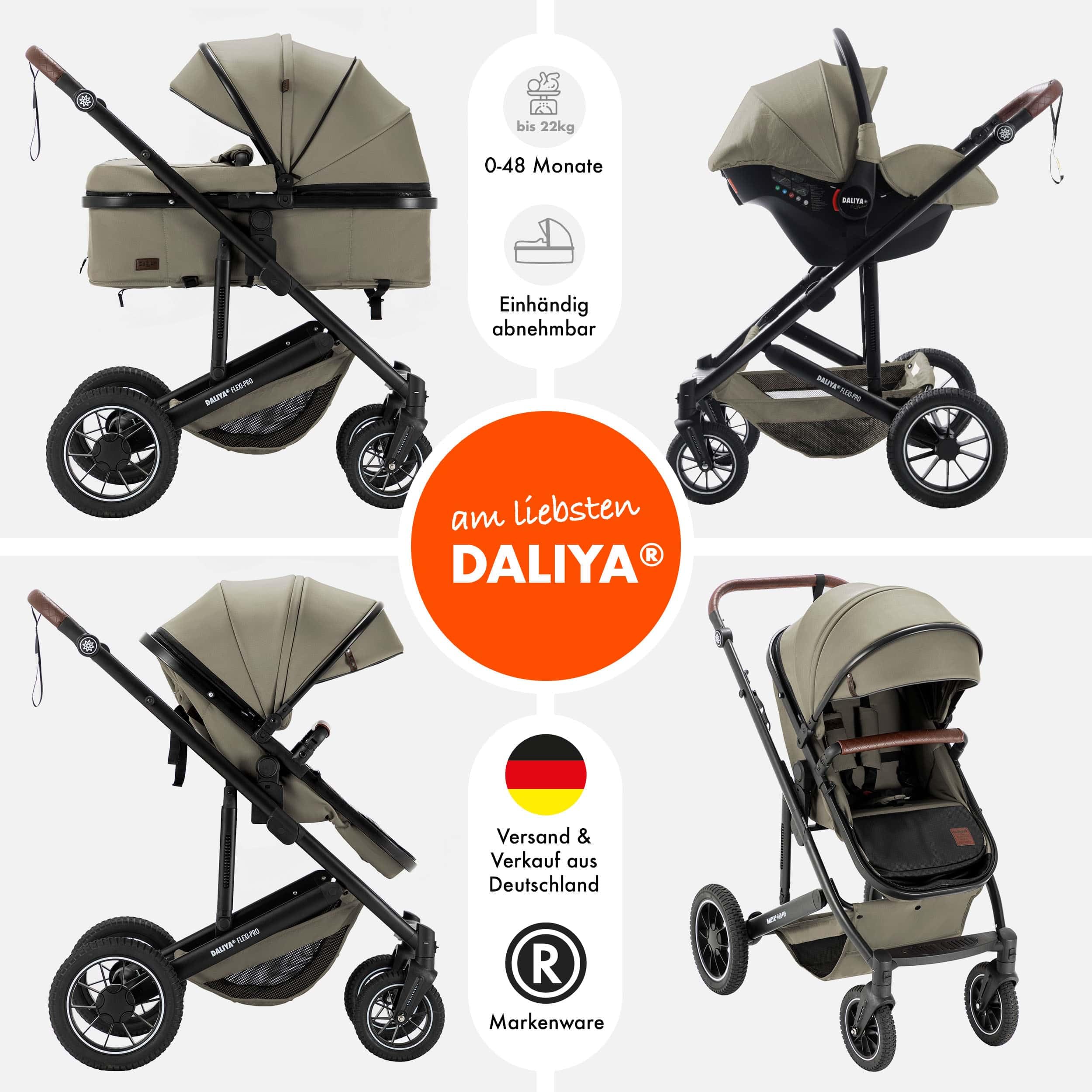 Daliya® FLEXI-PRO M 3in1 Kinderwagen & Buggy mit i-Size Babyschale, Viel Zubehör (Beige)