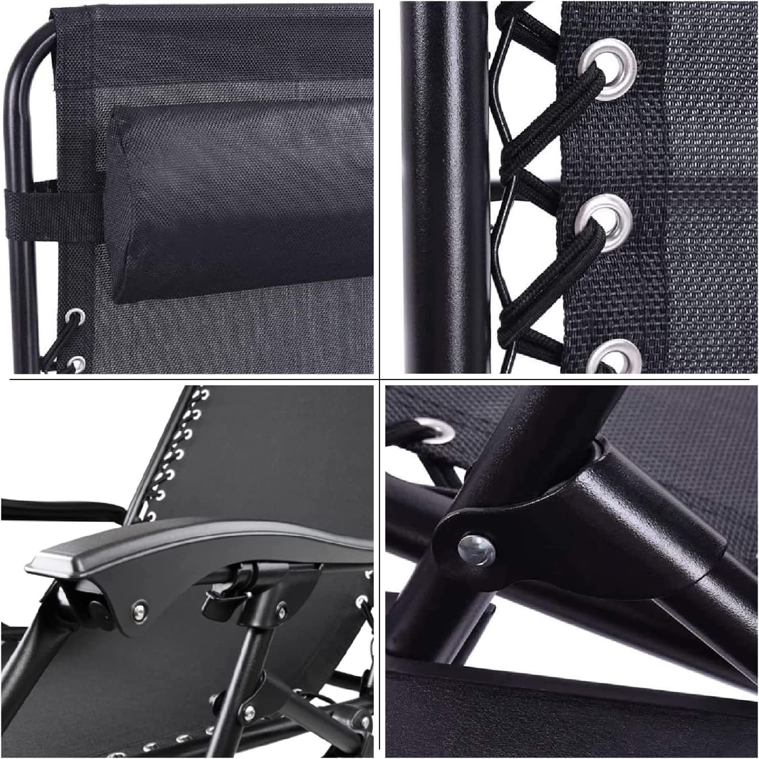 TIENDA EURASIA – Pack 2 Tumbonas Plegables Reclinables para Jardín y Exterior | 95x65x105 cm | Estructura de Acero | Cojín Incluido | Tejido Transpirable | Multi-Posiciones (Negro)