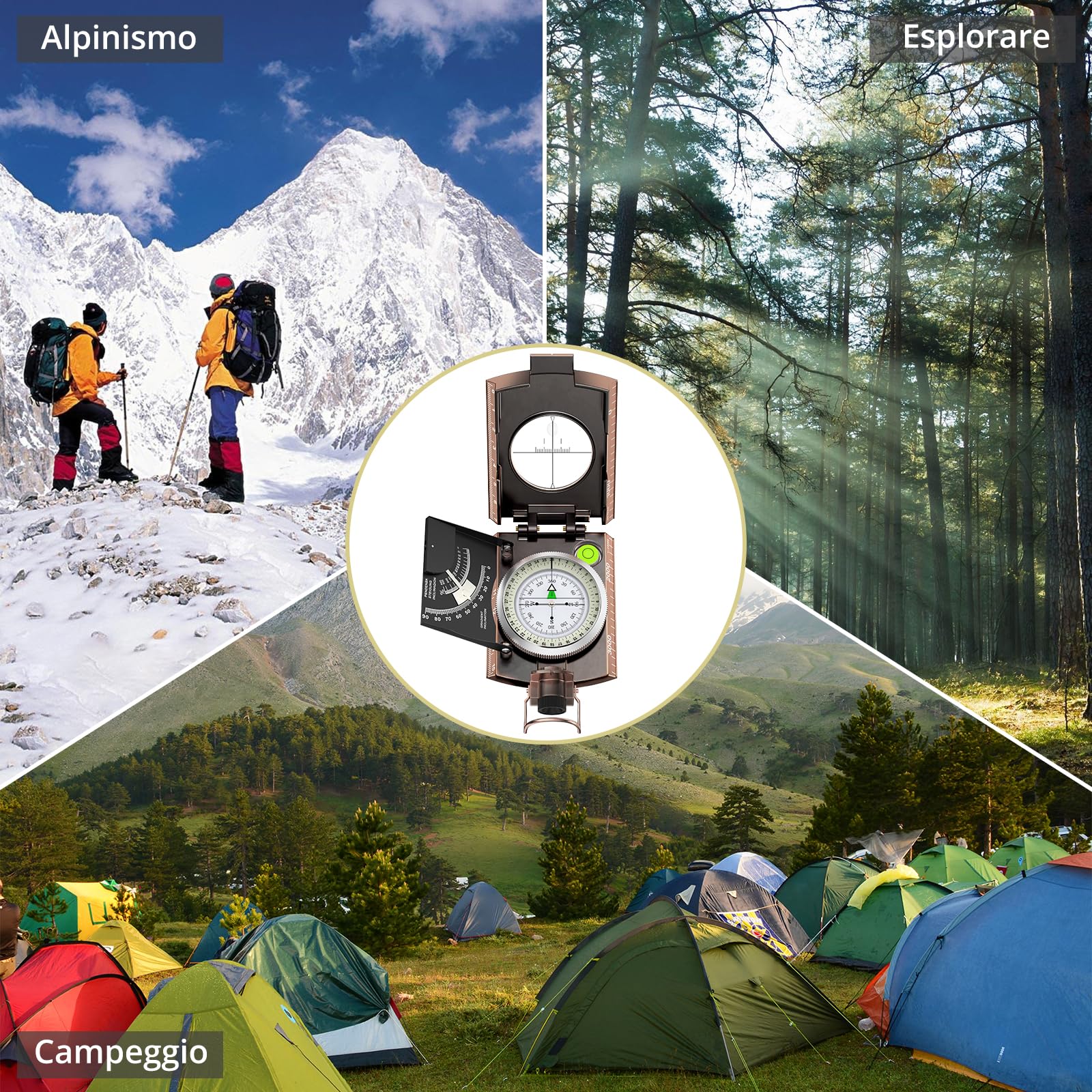 Anbte Bussola Militare,Navigazione Professionale Impermeabilee Luminosa con Clinometro e Livella a Bolla-Portatile Bussola in Metallo per Campeggio/Geologia/Escursionismo con Custodia
