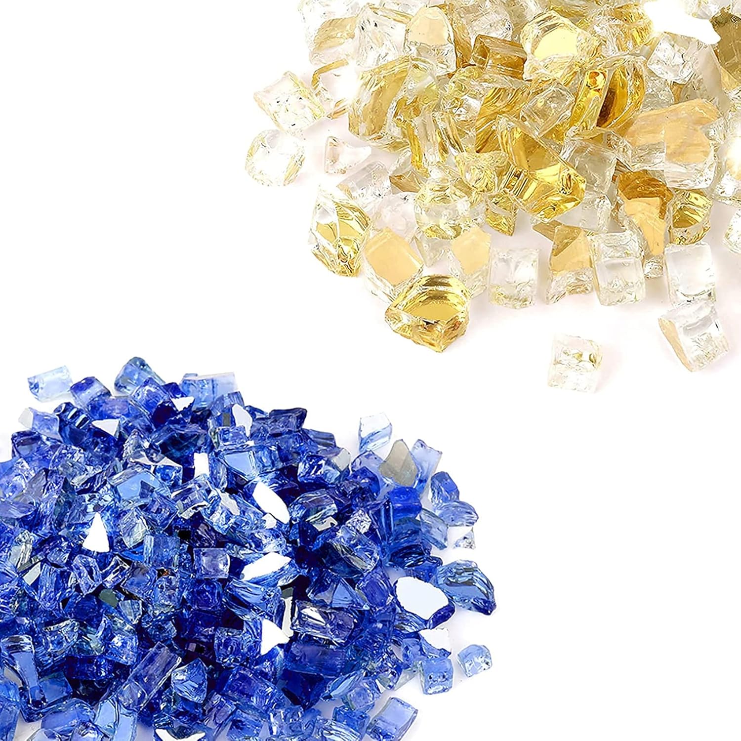 Skyflame High Luster 20-Pound Fire Glass for Fire Pit Fireplace Landscaping, 1/2-Inch Cobalt Blue Reflective and Gold Reflective