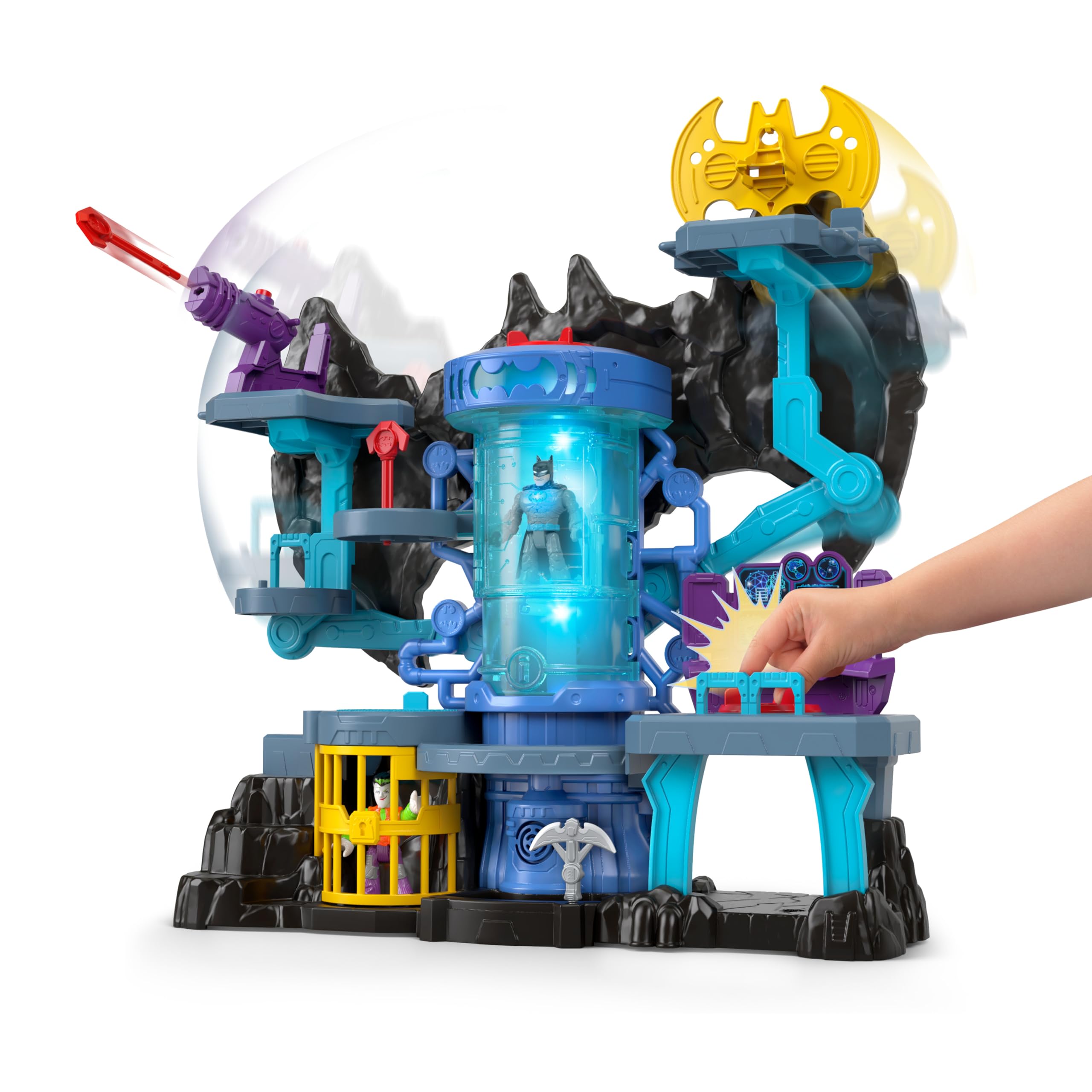 Fisher-Price Imaginext DC Batcueva Bat Tech Casa de Juguete con Luces y Sonidos para Figuras, Incluye 1 muñeco de Batman (Mattel GYV24)