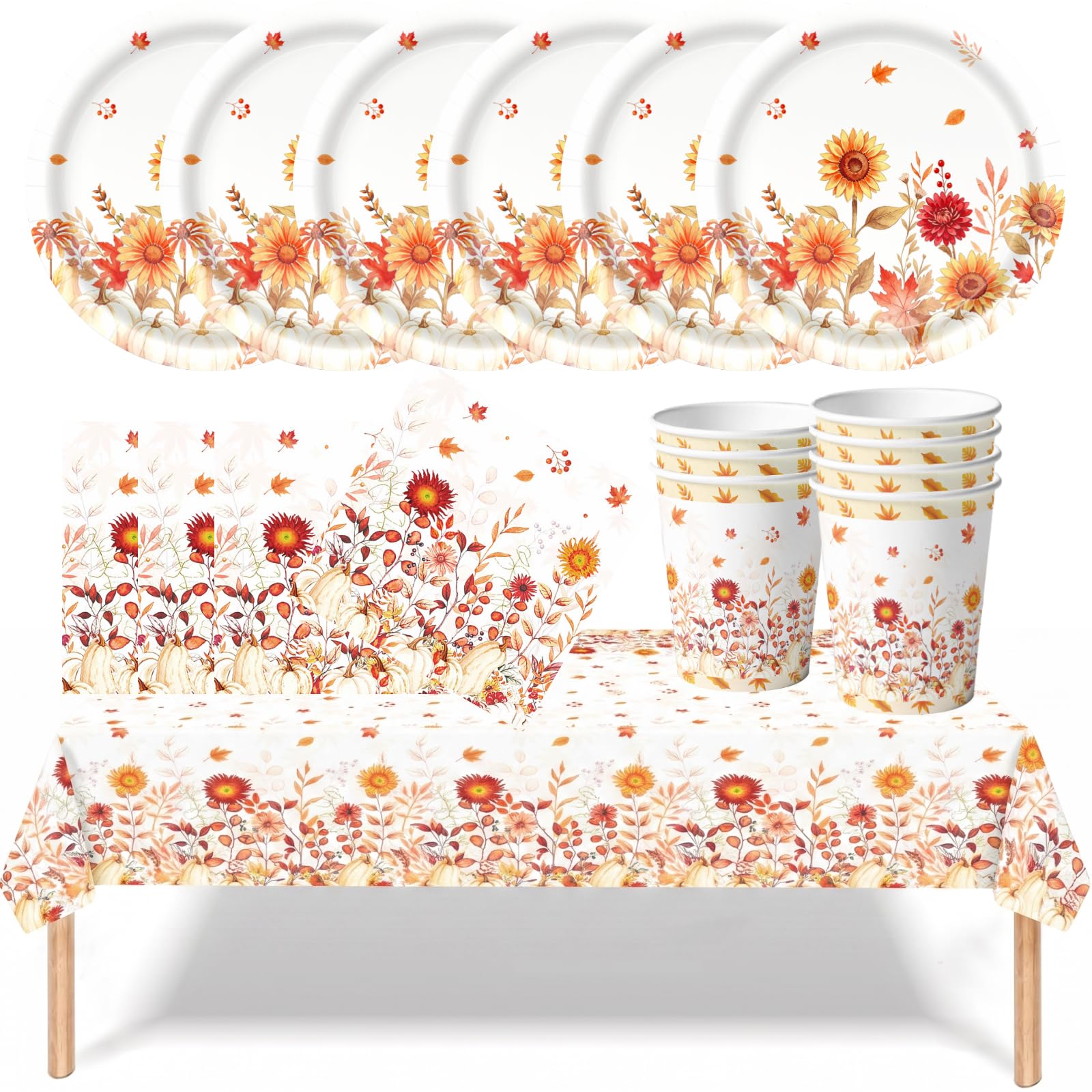 YESAH 53P Sunflower Tableware Set,Paper Dinnerware Pack