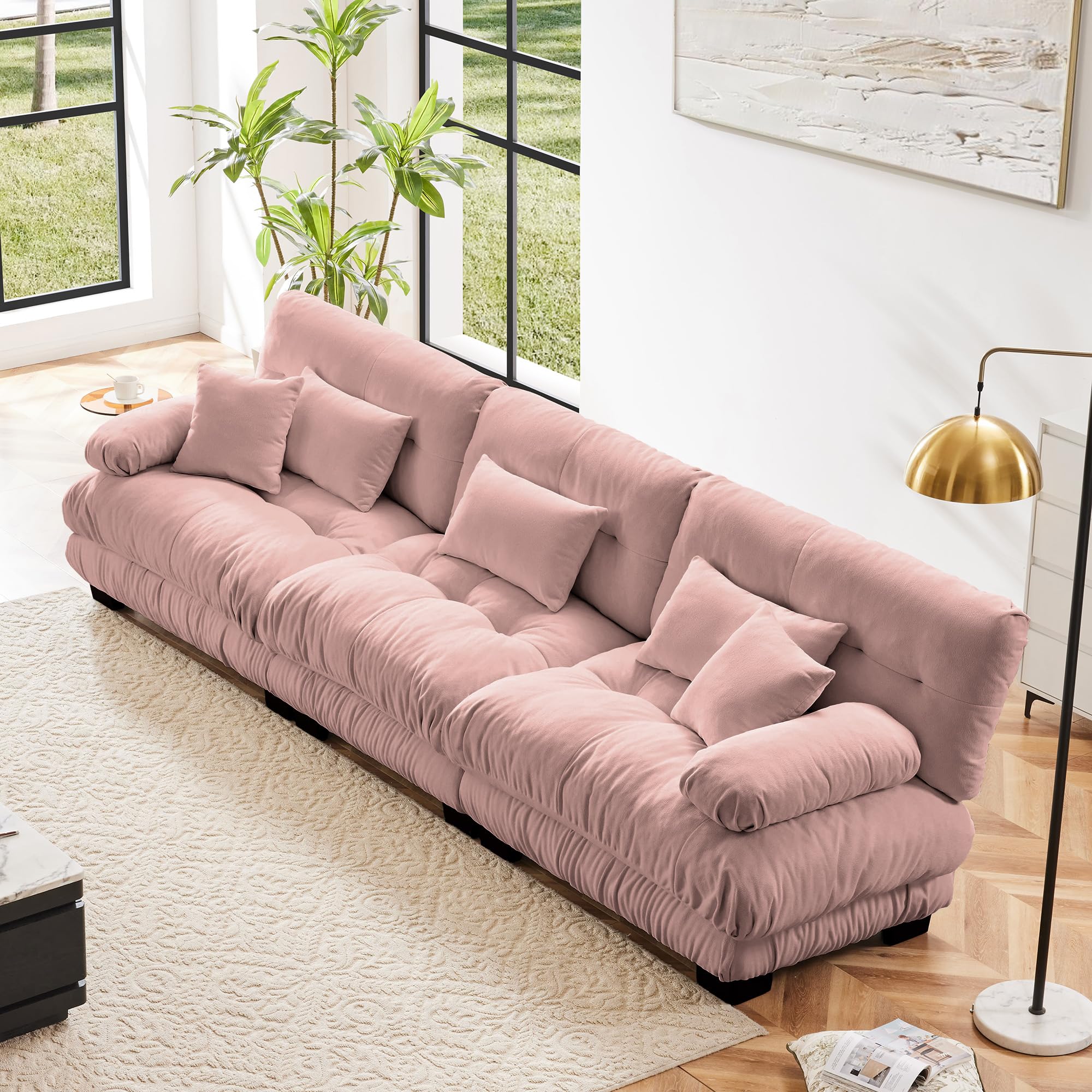 Setawix Luxury Modular Sectional Sofa Couch with Deep Seat,Oversized 3 Seater Sofas with Curved Armrest,Comfy Chenille Cloud Couch for Living Room,