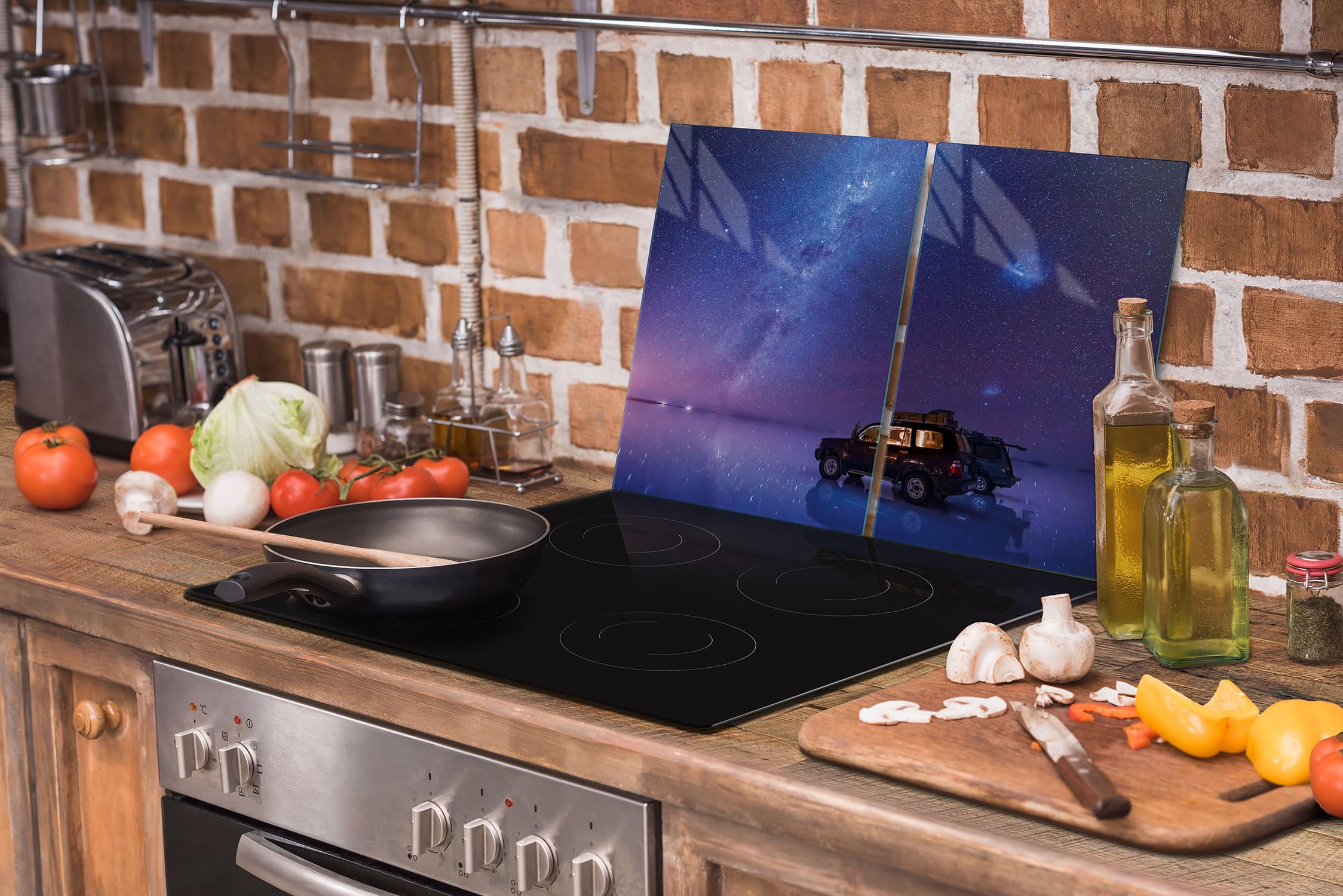 TMK ArtDeko Placa protectora de vitrocerámica 75 x 52 cm 2 pieza cocina eléctrica universal para inducción protección contra salpicaduras tabla de cortar de vidrio templado, Noche