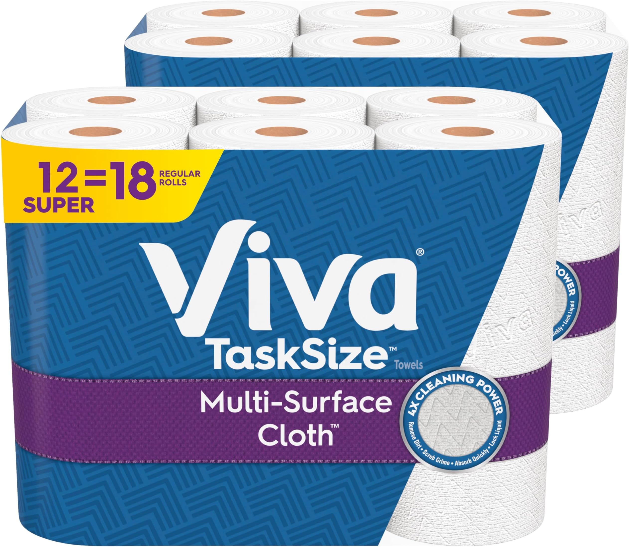 Viva Multi-Surface Cloth Paper Towels, Task Size - 12 Super Rolls (2 Packs of 6) = 18 Regular Rolls (81 Sheets Per Roll)