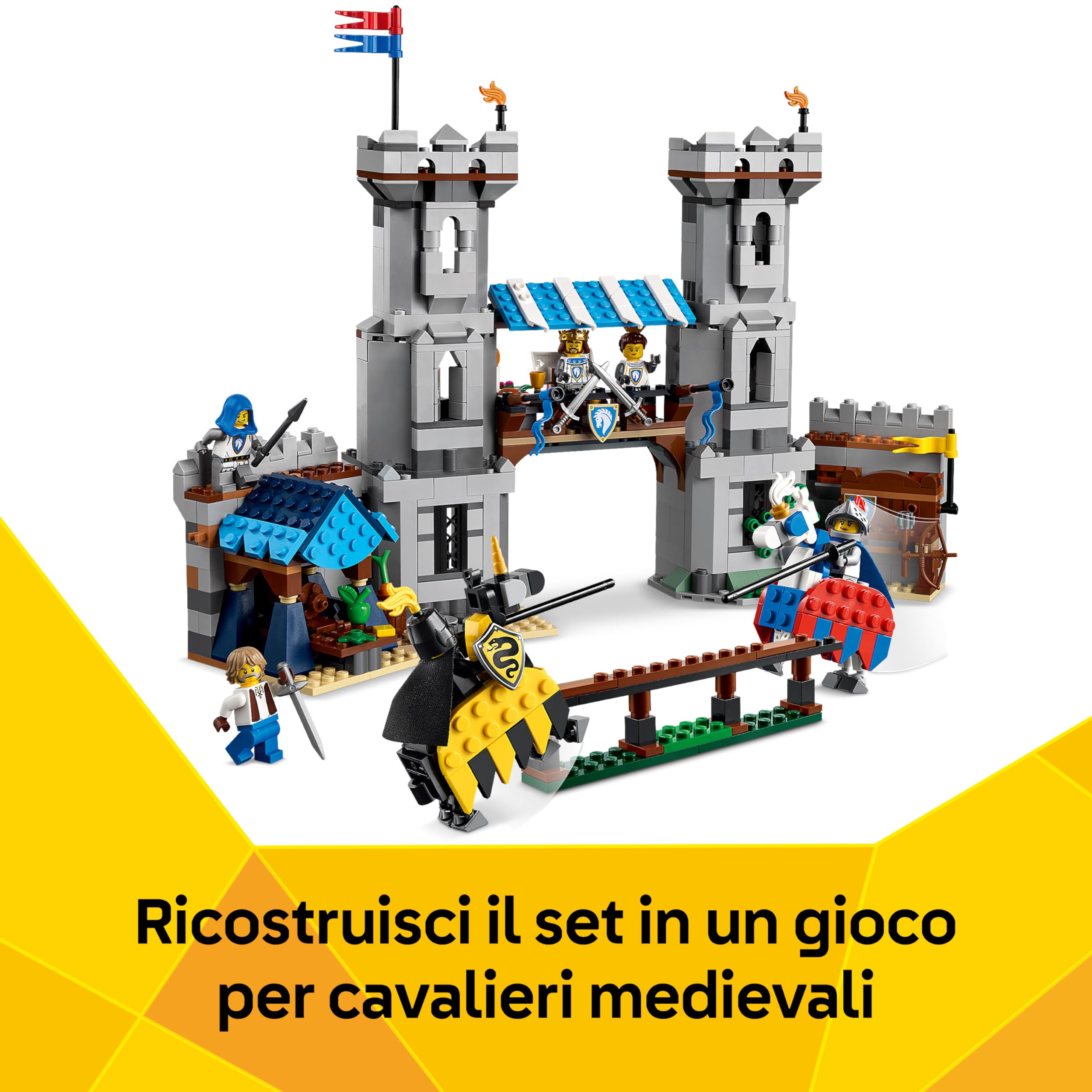 LEGO Creator 3 in 1 Castello del Cavaliere Medievale - Giocattolo Trasformabile in Scena di Torneo o in Villaggio - Include 6 Minifigure - Regalo Creativo per Bambini e Bambine da 9 Anni in su - 31168