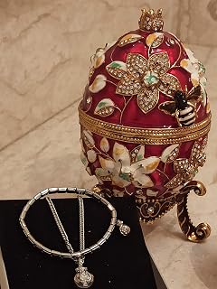 Luxury Easter Mothers Day gifts Faberge Egg style Set Pomegranate Luck Pomegranate Ornament HANDMADE 450 Austrian Crystal Diamond HANDSET Wife Present for Birthday Jewelry Gift box Silver Necklace & Bracelet