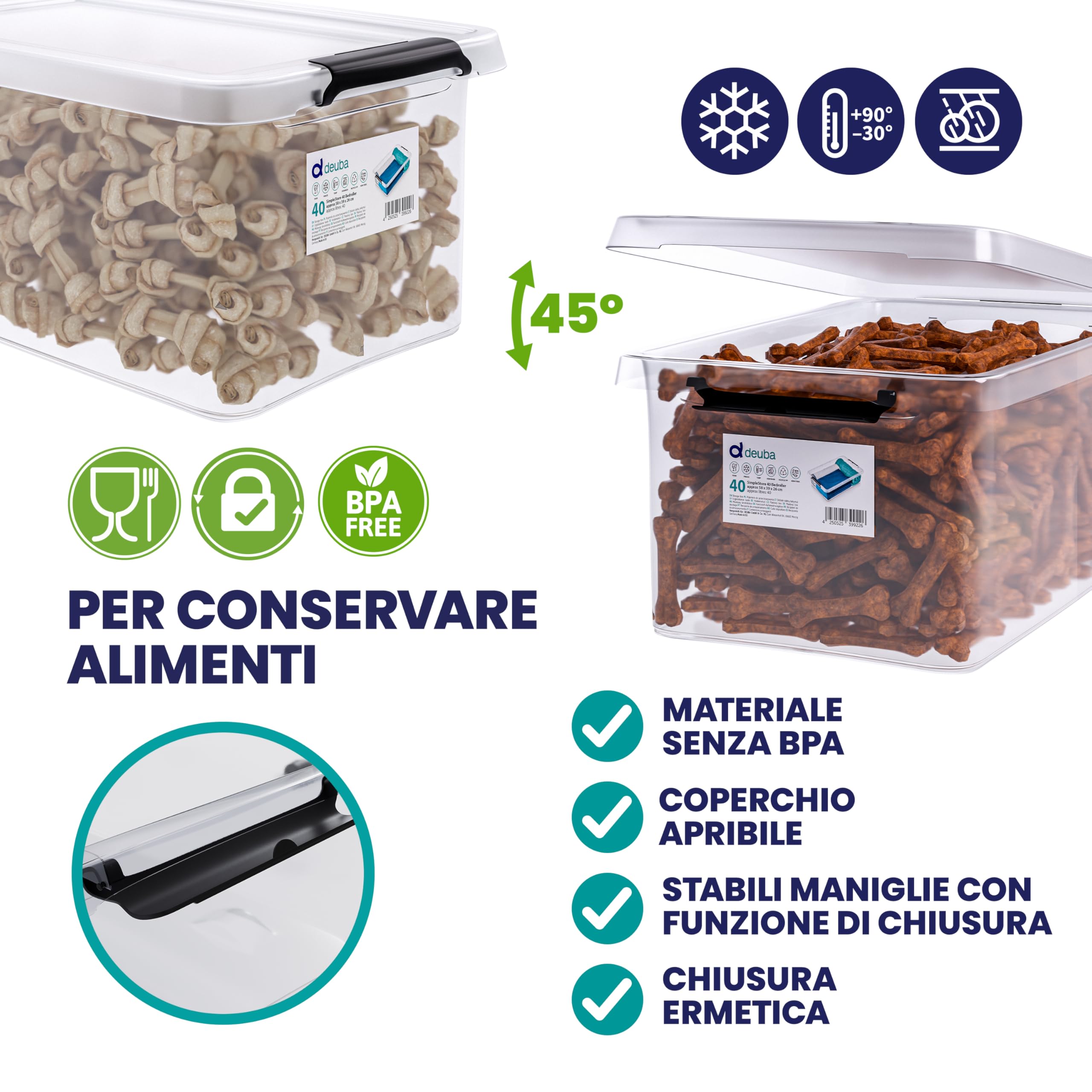 Deuba® 8x Contenitore Trasparente 40L con Coperchio BPA Free Scatole Impilabili Scatola Organizer Cucina Congelatore Contenitori Plastica Box