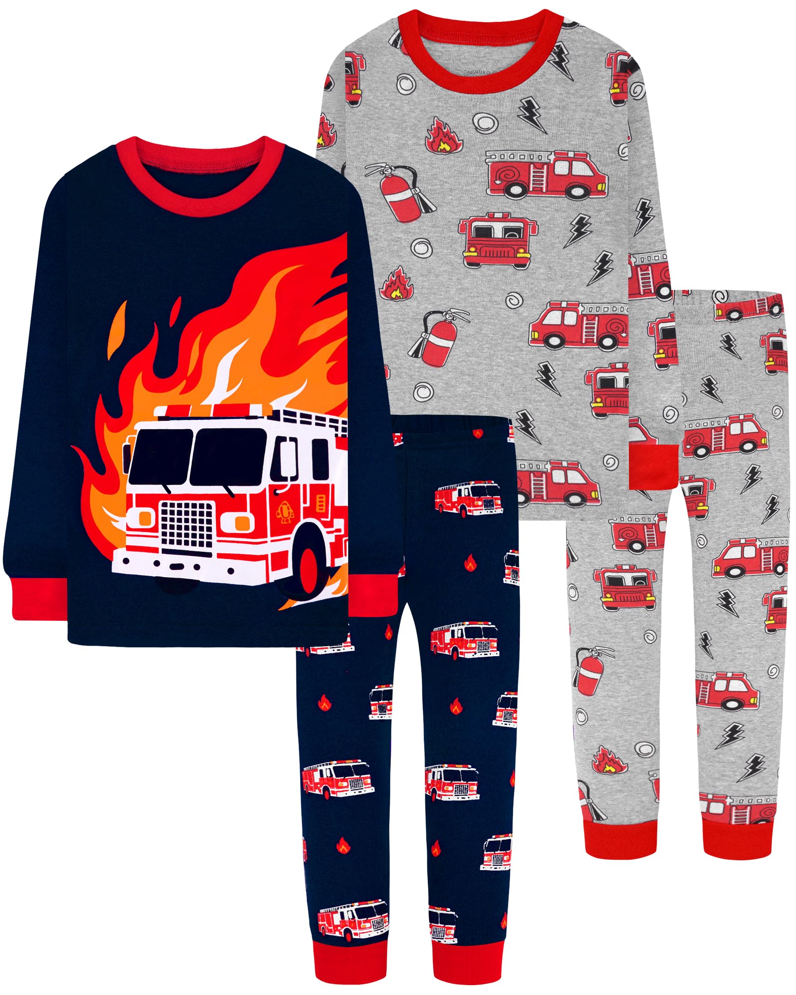 DAUGHTER QUEEN Boys Pajamas 4 Pieces Long Set 100% Cotton Sleepwear Size 18 Months-12 Years