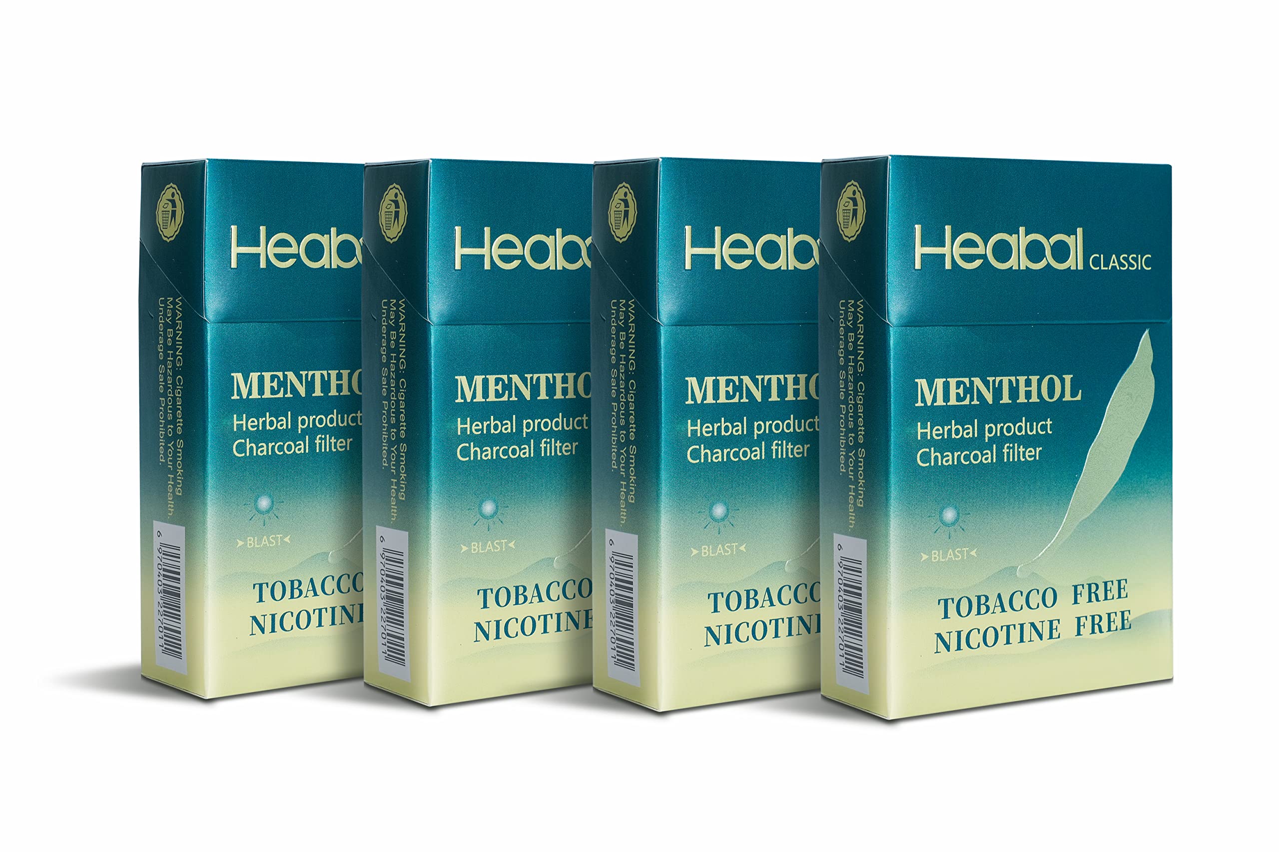 HEABAL Herbal Cigarettes - Tobacco Free, Nicotine Free - Menthol (4 Packs)