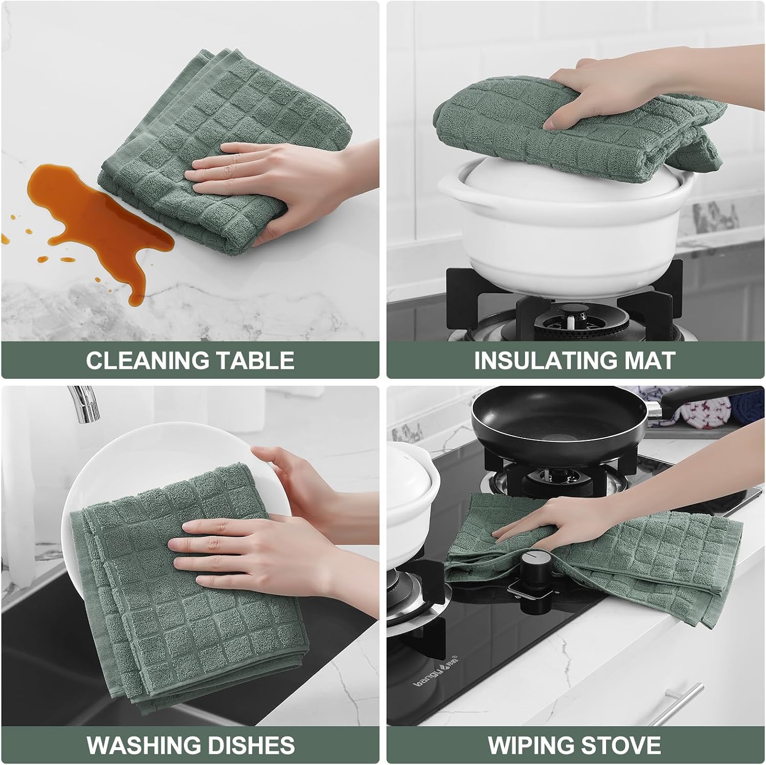 Homaxy Large Premium Cotton Kitchen Towels 16"x 28", 6 Pack, Sage Green