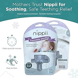 Nippii Freezable Pacifier for Baby Teething Relief - Safe Infant Teether with Cooling Effect - Easy to Clean, Medical Grade Soft Silicone - BPA Free - for Babies 0-9 Months - Made in USA