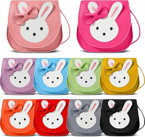 Clysee 10 piezas de bolsos cruzados para niñas pequeñas, bolso cruzado de conejo, bolso cruzado de poliuretano para niñas y niños pequeños, 10
