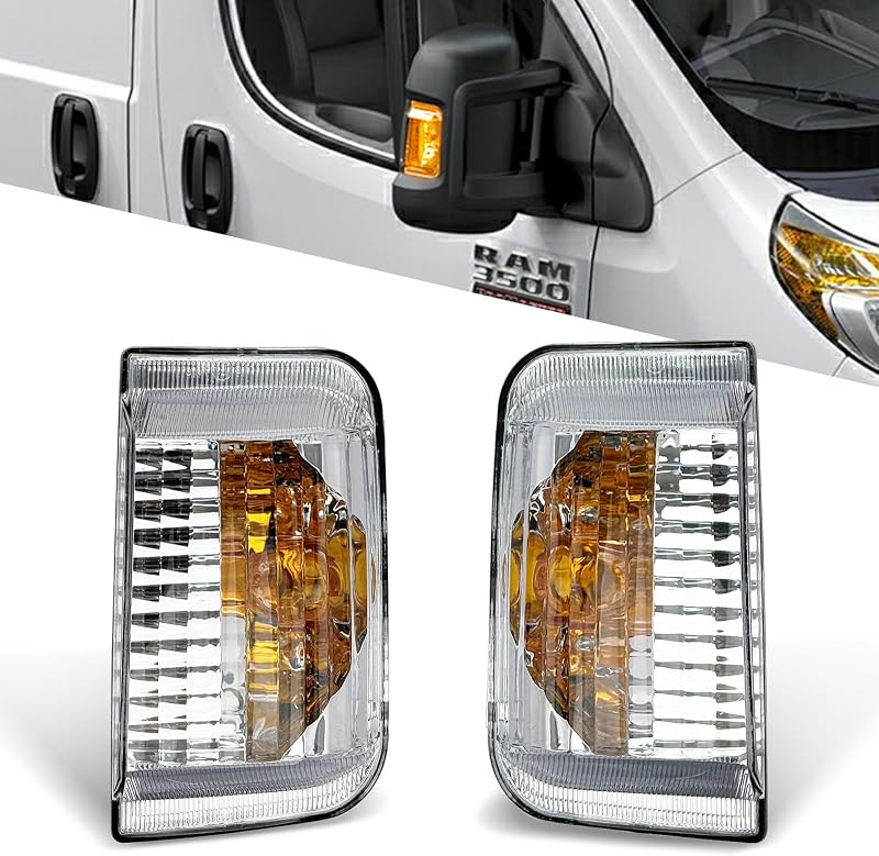 Luzes de seta para retrovisor lateral Convitex para Ram ProMaster 1500, 2500 e 3500 2010–2023 – Par