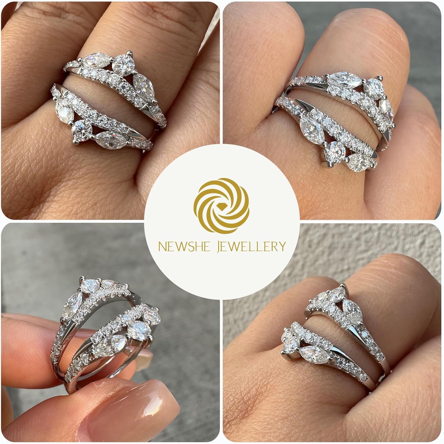 Newshe Jewellery Moissanite Wedding Ring Enhancer For Women 925 Sterling Silver Wedding Band Round Marquise Promise Engagement Size - Image 2