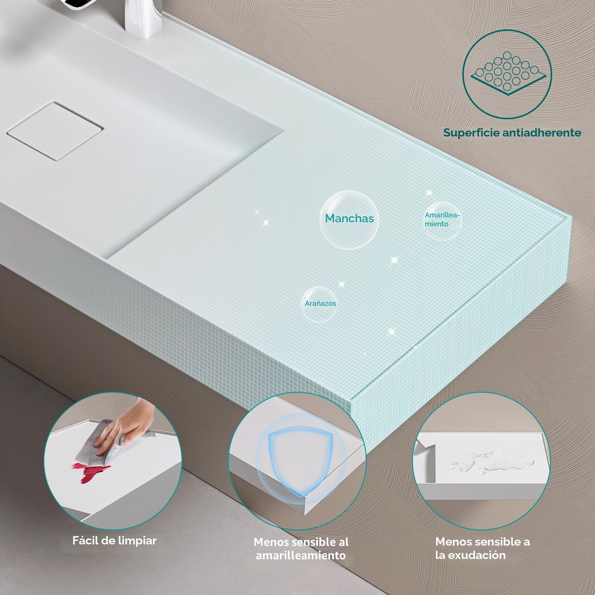 doporro Lavabo sobre Encimera Blanco Mate 120x46x12 cm Colossum630 | Lavabo Suspendido Rectangular para Baño, Incluye Desagüe, Mármol Fundido, Revestimiento Nano