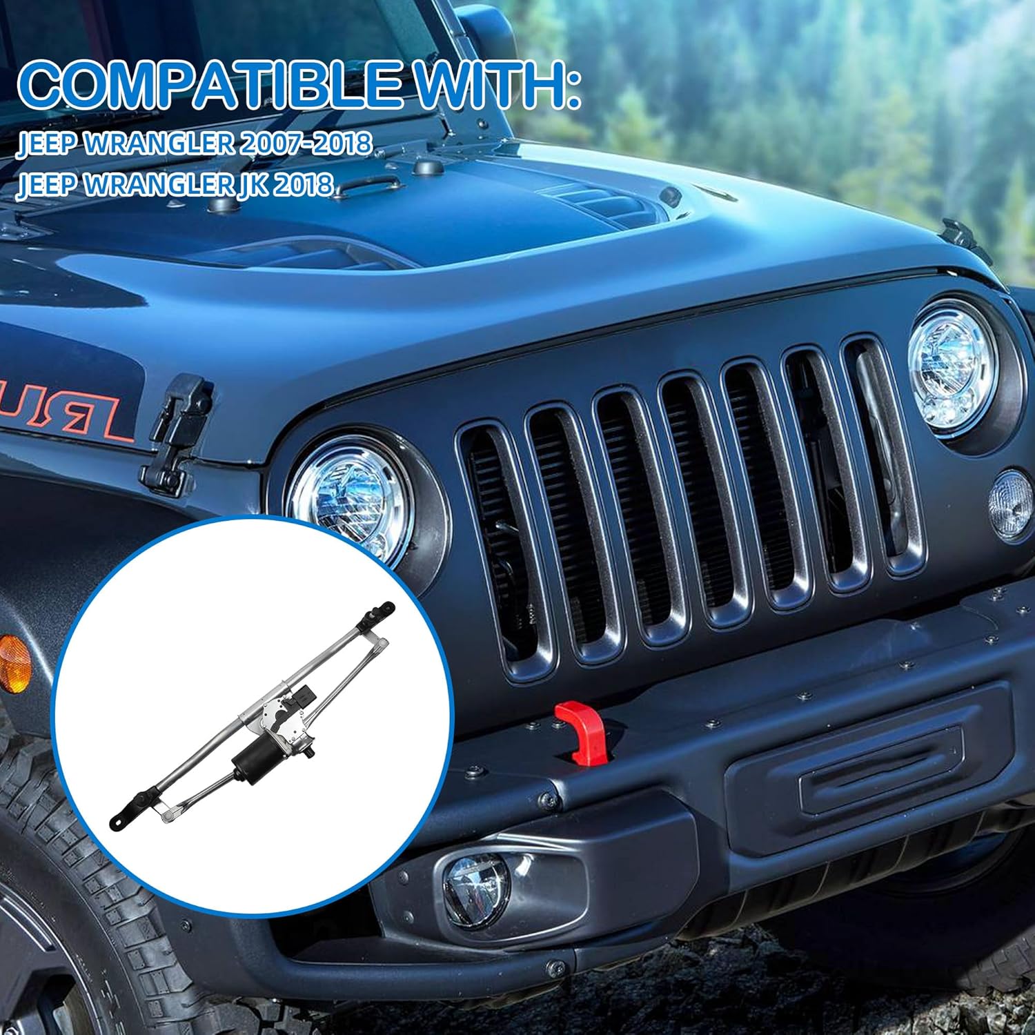 Front Windshield Wiper Motor and Linkage Assembly Compatible With 2007-2018 Jeep Wrangler Replace 55077859AB 55077859AD