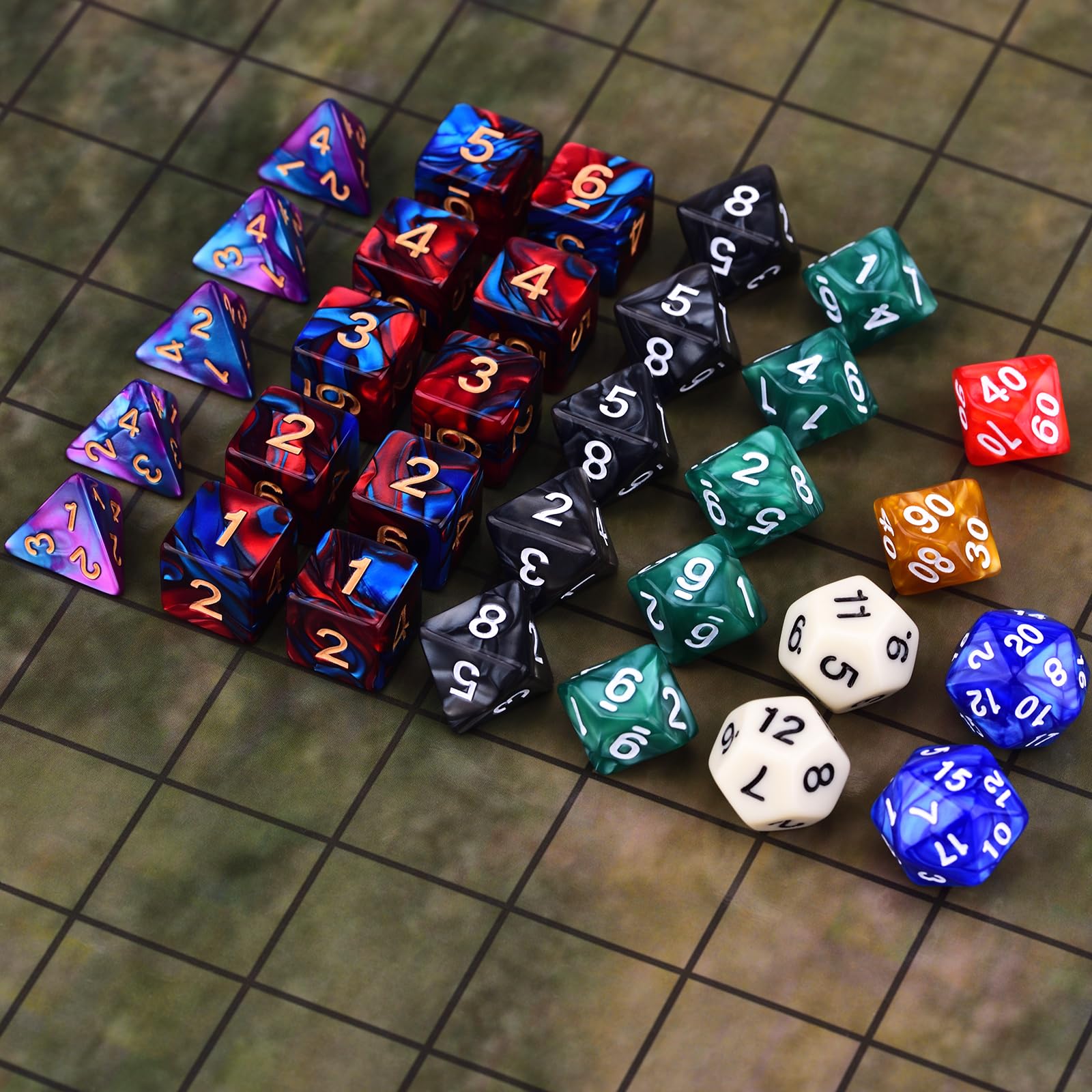 Juego de dados RPG extendidos de 15 x 31 pulgadas, dados poliédricos (465 piezas) para juegos de rol de mesa DND (15 colores, clásico)