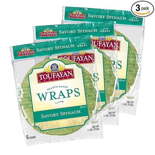 Toufayan Savory Spinach Tortilla Wraps (3 Pack, 18 Wraps Total)