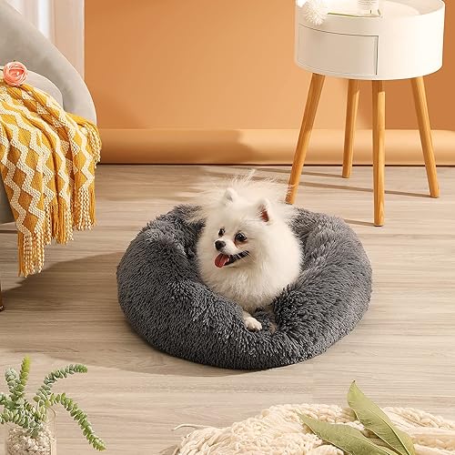 Miniatura 6 de Camas para perros medianos, cama para perros con forma de dona antiansiedad, cama redonda calmante para cachorros, cama para perros de piel