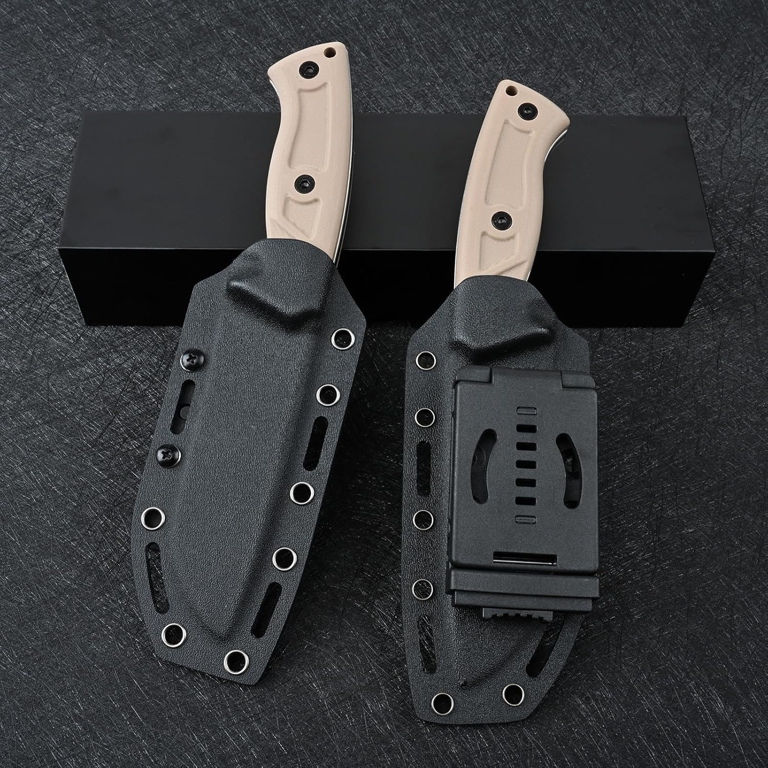 Knives 14C28N Steel Tactical Fixed Blade Knife with kydex sheath G10 Handle for Men EDC Outdoor Camping Survival Hunting (Black stone wash+khaki G10)