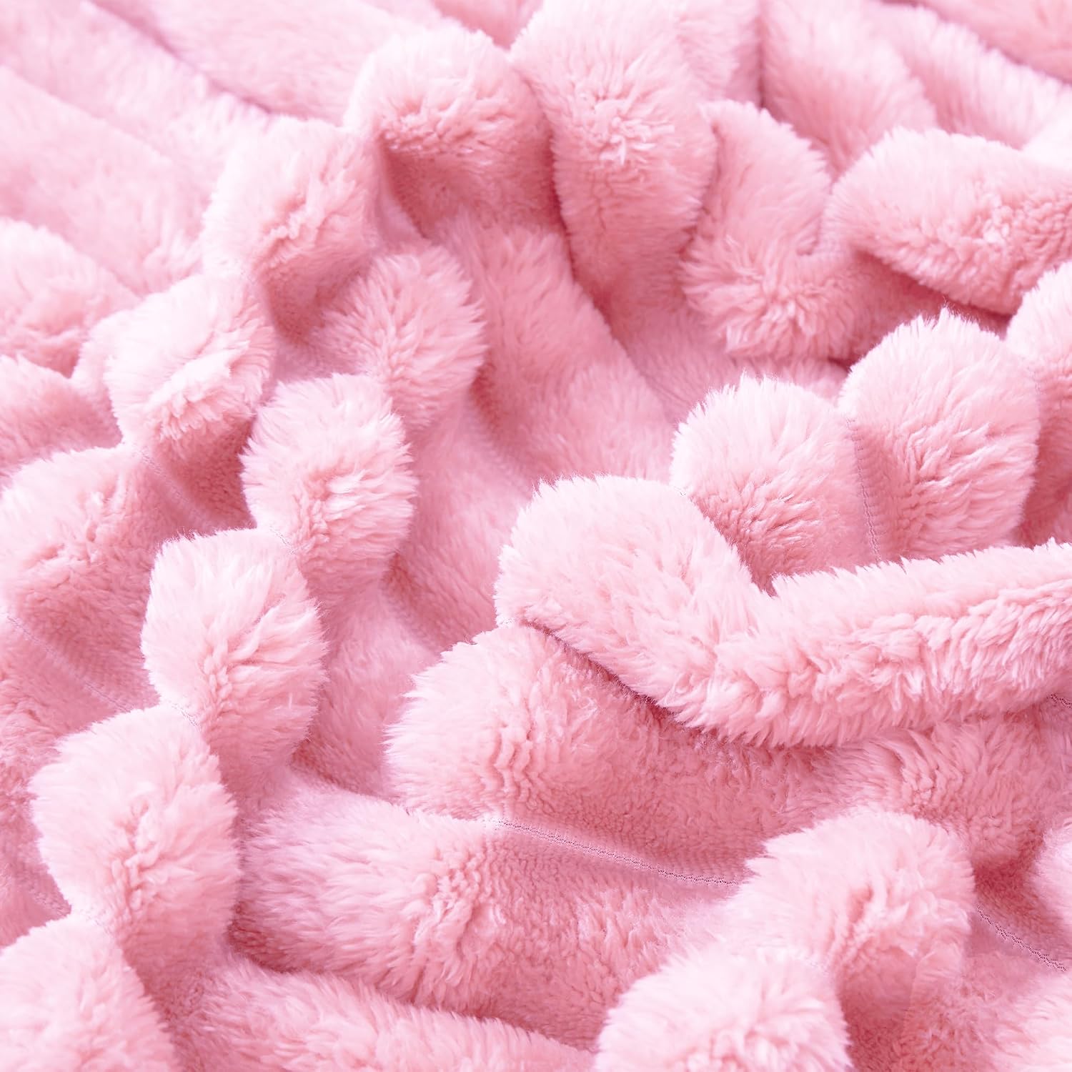 Taliska Pink Fleece Queen Blanket 90"x90" - Soft Cozy Fluffy Striped Blanket for Couch Sofa Bed, Lightweight Warm Queen Blankets for All-Season Home Decor