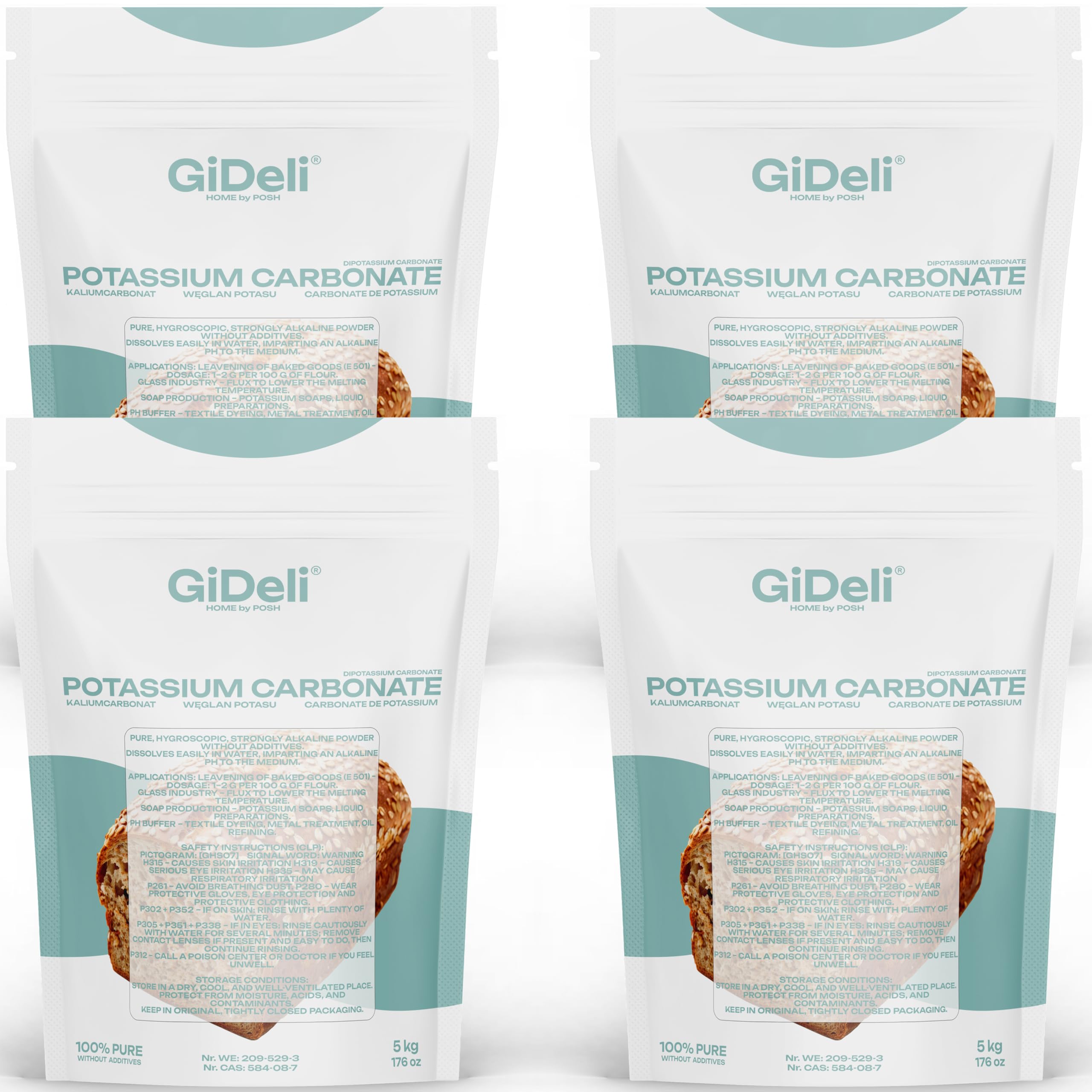 GiDeli Kaliumcarbonat Pottasche 20 kg in 4 Beuteln - Lebensmittelqualität