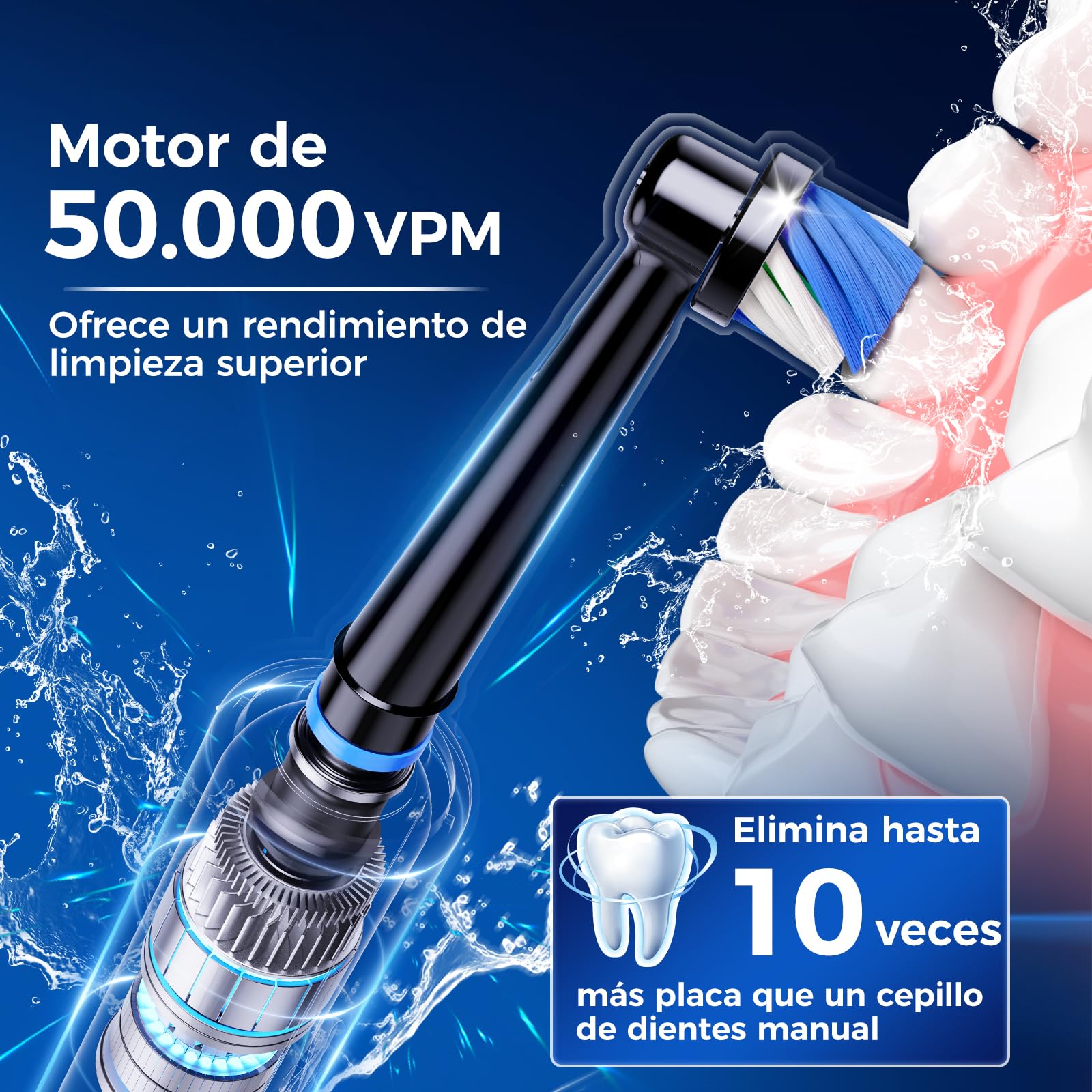 Cepillo de dientes eléctrico rotatorio 2 unidades Negro + Blanco para adultos y niños, 3 intensidades y 5 modos, cepillo dientes electrico con 12 cabezales, 2 estuches de viaje, batería de 120 días