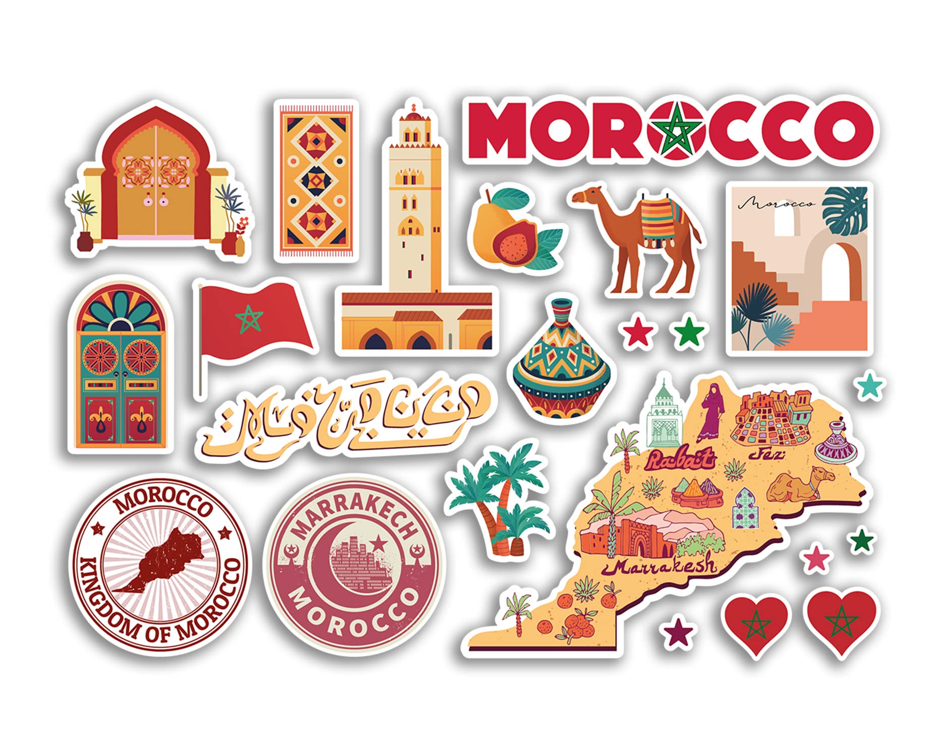 DV DESIGN A5 Sticker Sheet Morocco Vinyl Stickers - Country Landmarks Holiday Stamp Summer Map Flag Travel City Luggage Scrapbooking #79017