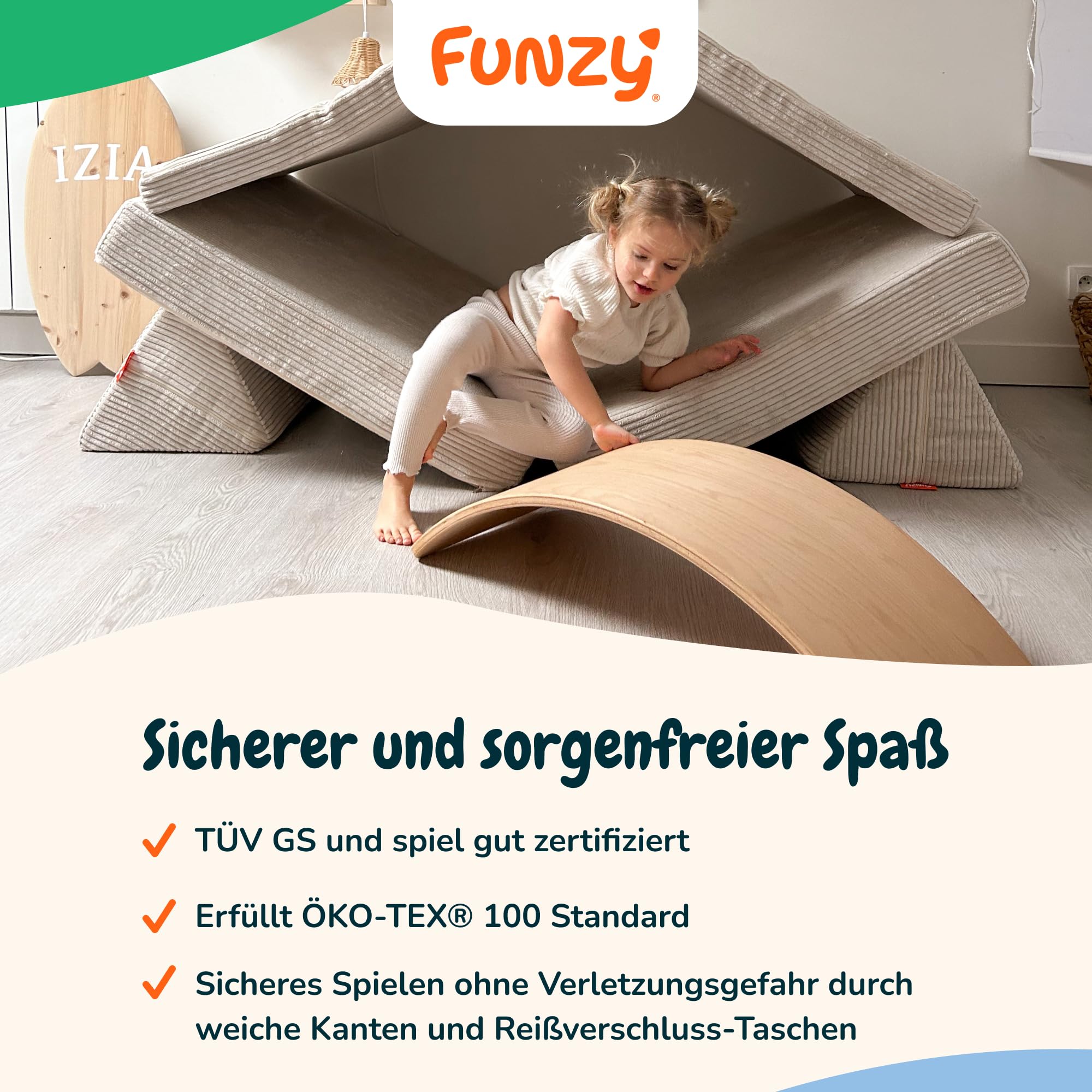 Funzy Spielsofa für Kinder - Das Original für kreatives Spielen, Modulare Spielcouch, Waschbarer Bezug, Robust und Langlebig, TÜV und Oeko-TEX 100 Zertifiziert mit 3 Jahren Garantie, Salbei Grün