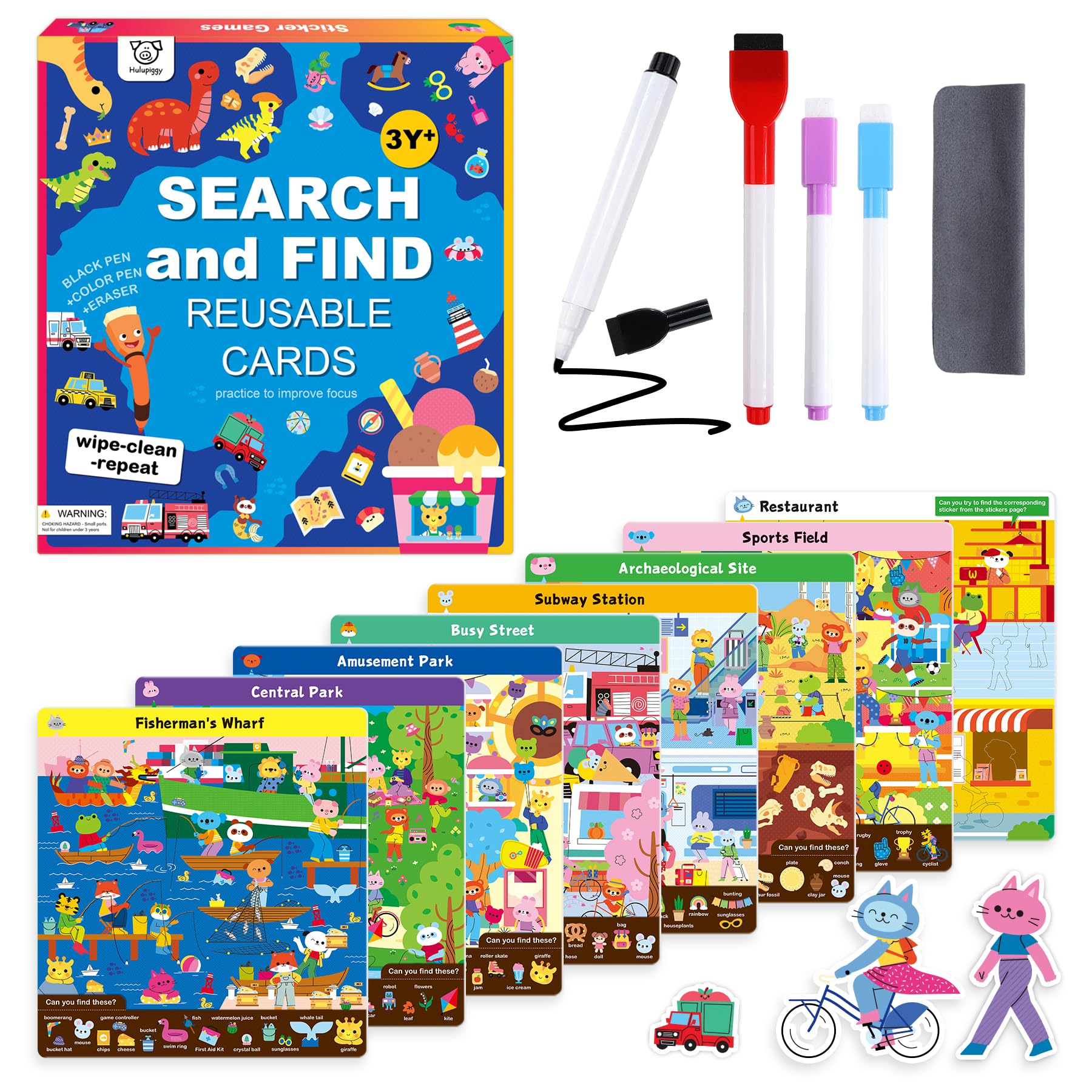 Hulupiggy Search and Find Educational Game for Kids 3, 4, 5, 6 Year Olds - Reusable Preschool Learning Activities, Art & Craft Toys | Builds