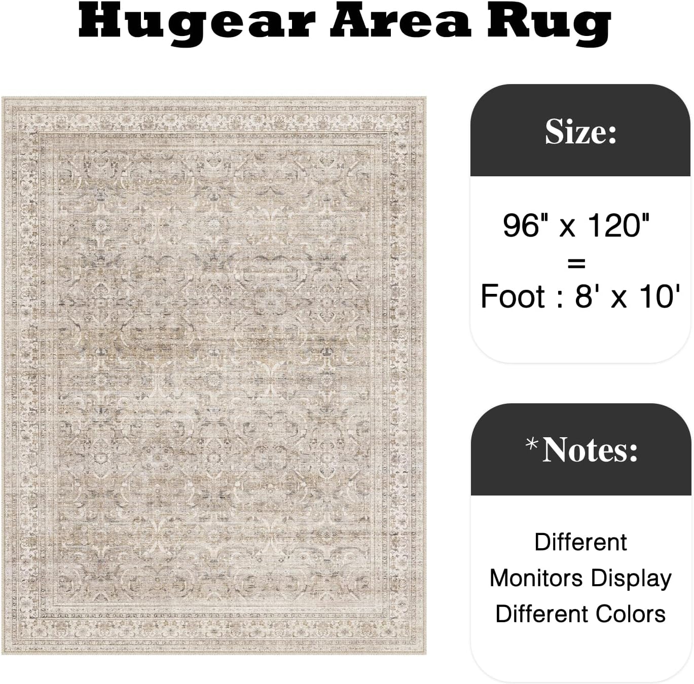 HUGEAR Area Rug 8x10 Vintage Beige Machine Washable Living Room Rugs Distressed Retro Floral Vacuumable Low Pile Carpet Bedroom Office Dining Room Laundry Room Non Slip Soft Lightweight Retro | Beige 8' x 10' (Rectangular)