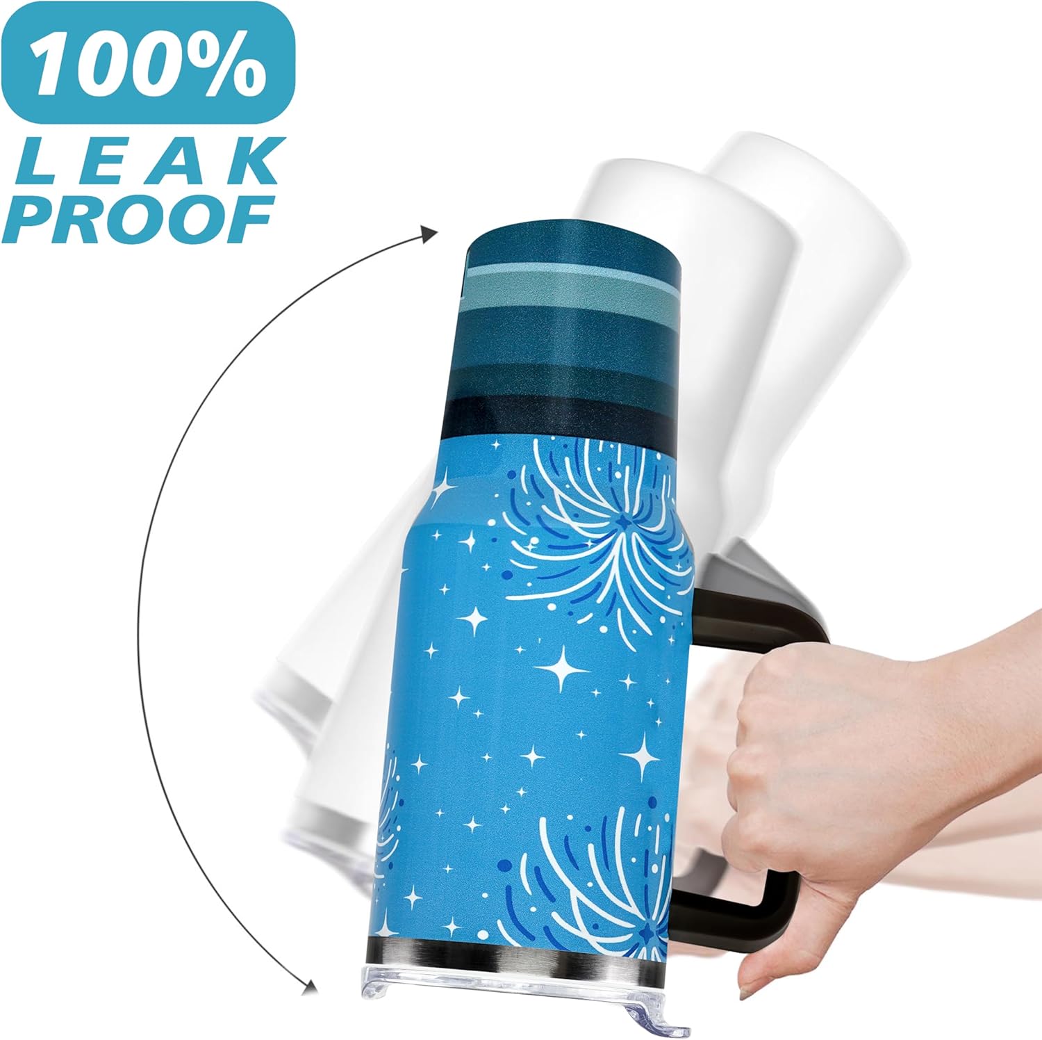 Cartoon Castle Tumbler 40 Oz With Lid and Straw Stainless Steel Insulated with Handle Blue Firework Travel Coffee Mug - Birthday,Christmas Gift - Image 4