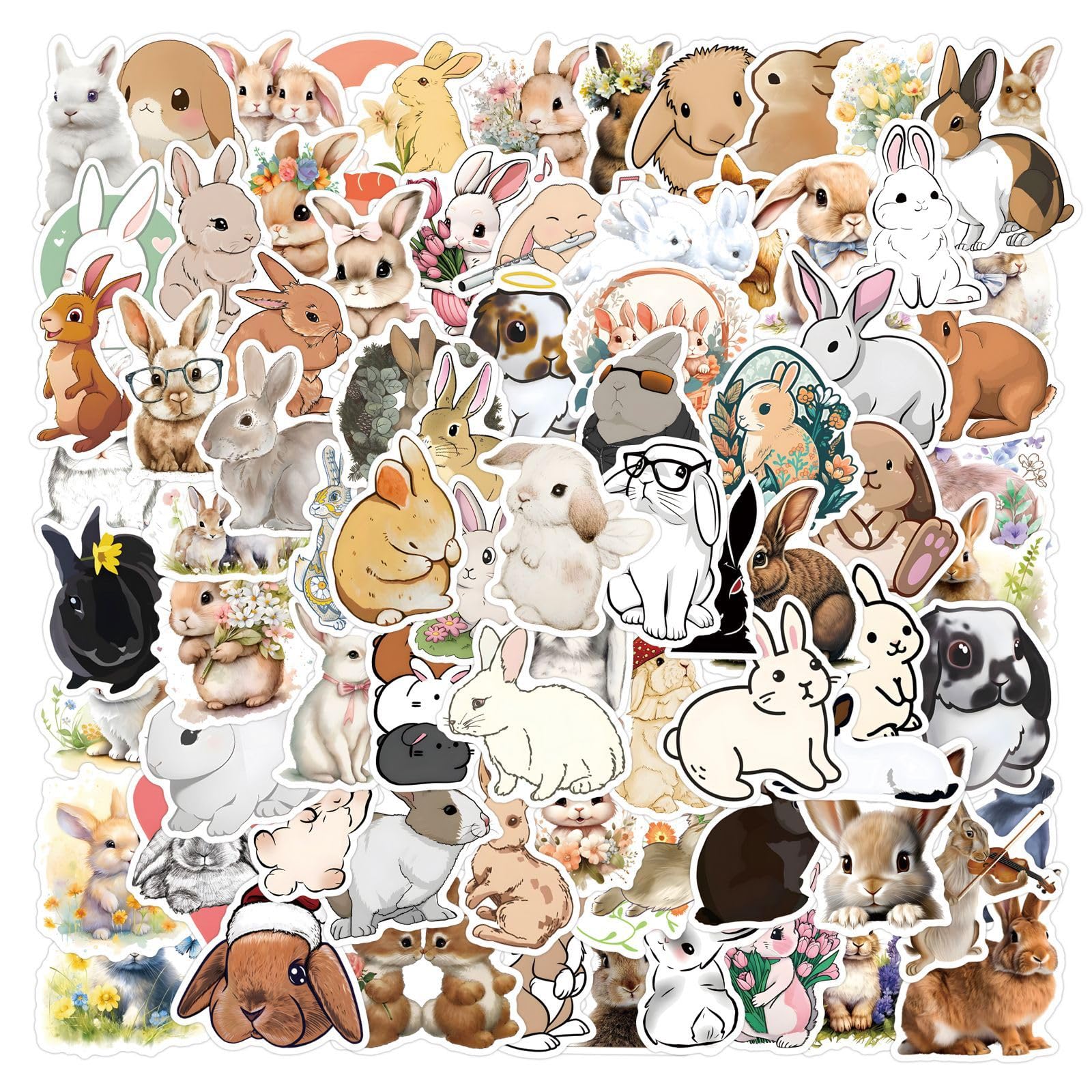 100Pcs Rabbit Stickers Laptop Car Scrapbook Phone Skateboard Suitcase Luggage Bike Bunny Stickers Vinyl Waterproof Aesthetic Personalised Stickers for Teens Boys Girls Adults - Image 2