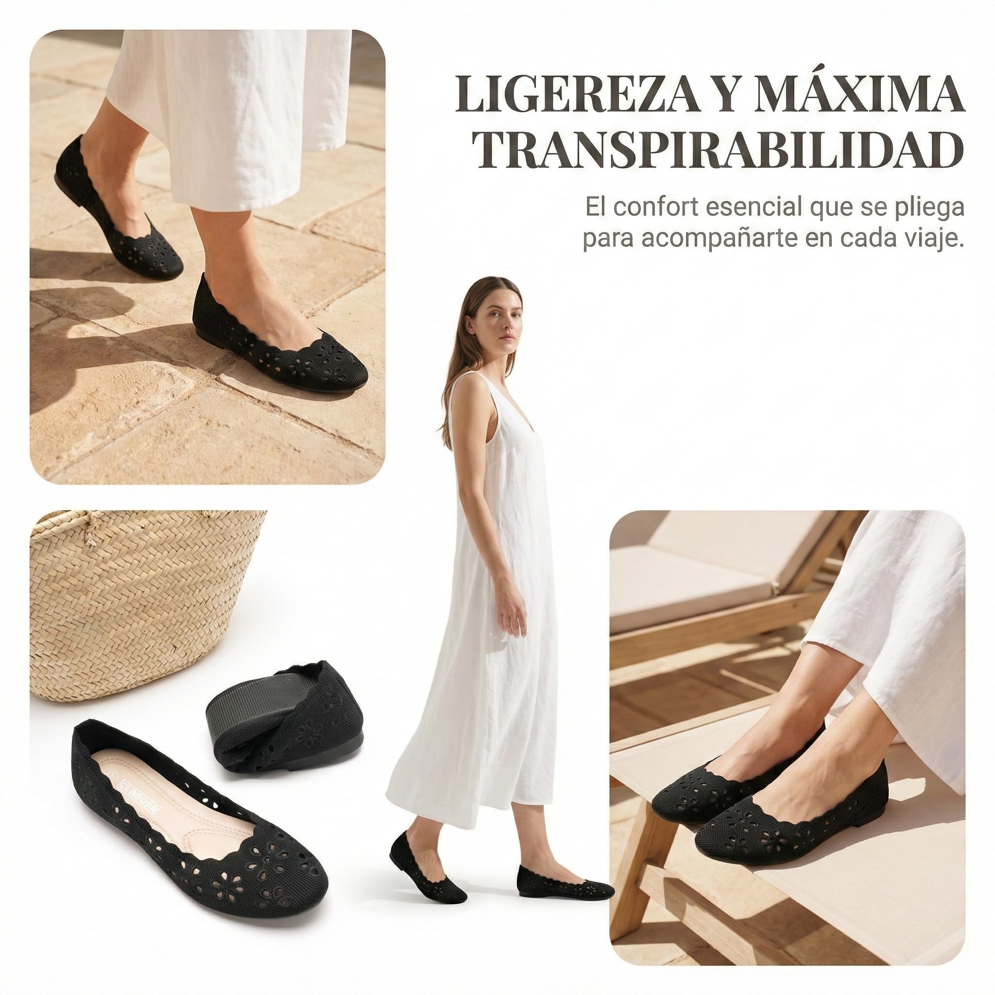 GLAMORA Bailarinas Manoletinas Caladas Mujer Zapatos Planos Transpirables Tejido Flexible Puntera Redondeada Suela de Goma Cómodos Ligeros Bailarinas Verano