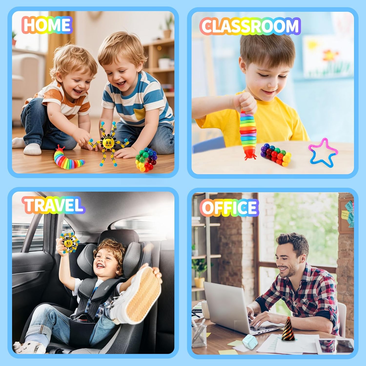 Fidget Toys, Stress Relief Sensory Toys for Adults and Kids Age 4-8, Quiet Fidget Set for ADHD, Anxiety, Keep Them Busy in Classroom, Car, Airplane, Stocking Stuffers for Kids , Party Favors