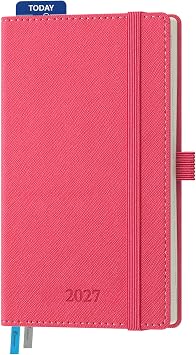 Weekly Monthly 2027 Planner Jan.27-Dec.27,6.5"x3.75",12 Months Agenda Plan with Month Tabs & Pocket,Expenses/Note Pages, Appointment Book Calendar with Vegan Leather Cover,Rose Red