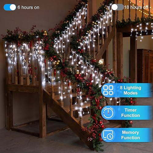 Miniatura 3 de Luces LED de Navidad de 66 pies con 140 gotas, 490 LED para interiores y exteriores, 8 modos de iluminación, luces de hadas impermeables con