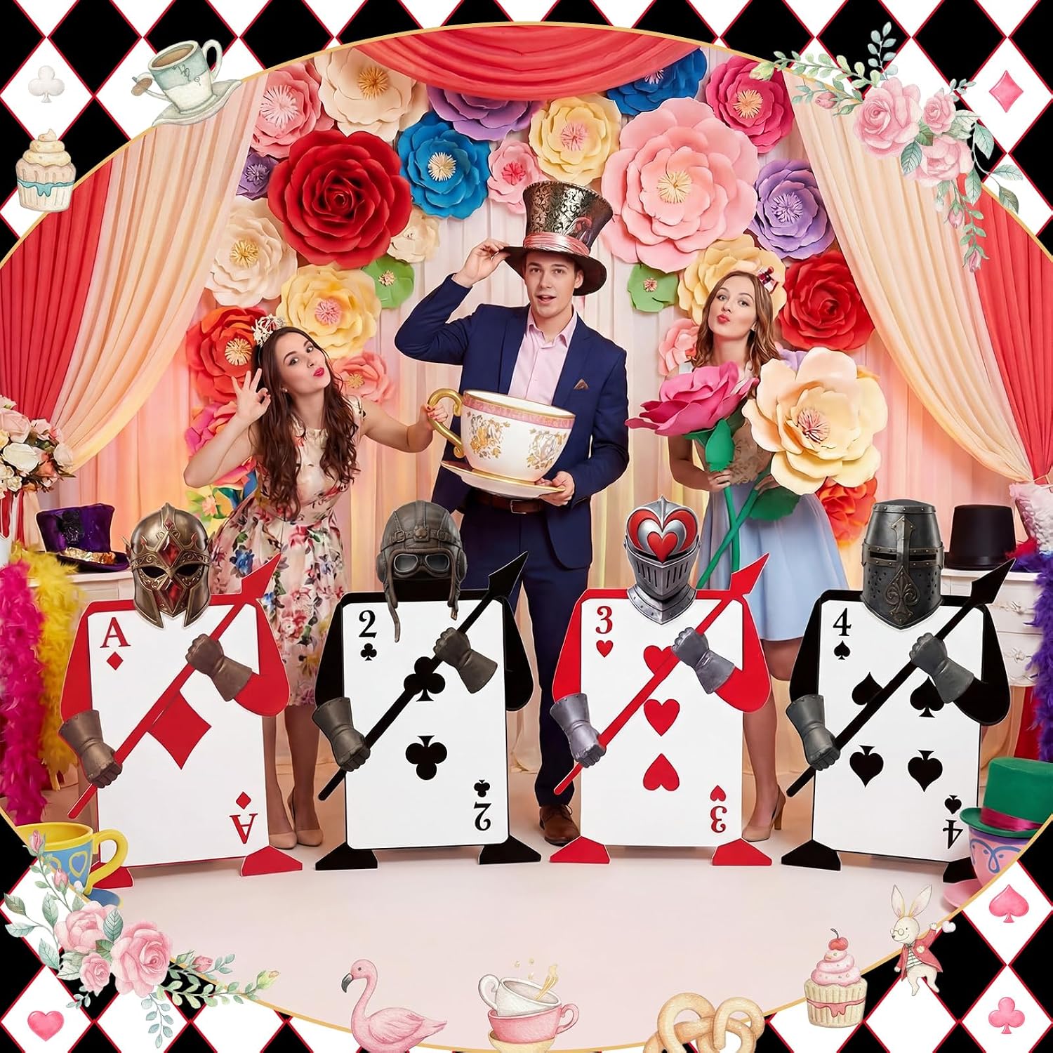 Capoda 4 Pcs Heart Soldier Cardboard Cutouts for Wonderland Party, Lovely