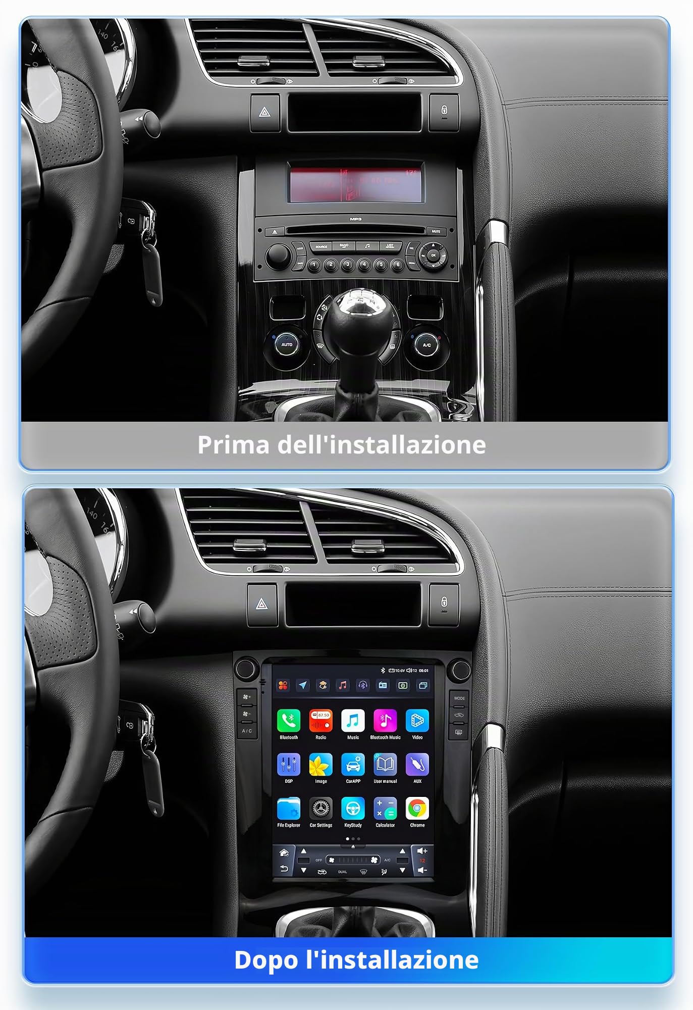 Android 14 9,7 pollici autoradio per Peugeot 3008 2010-2017 4 core 2 GB e 64 GB di memoria, supporta auto wireless carplay/Android, controllo volante, WLAN/4G, FM